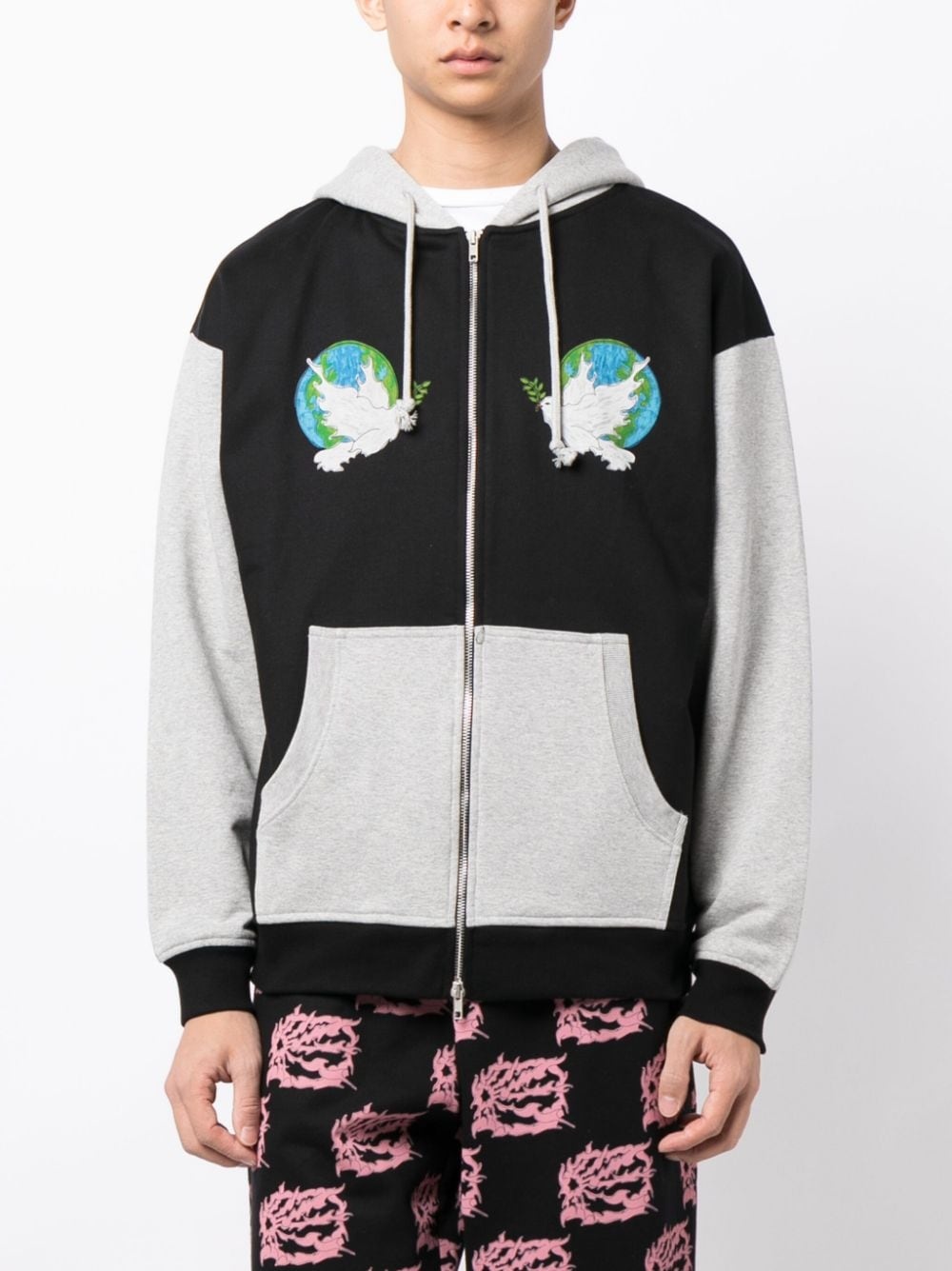 appliquÃ©-details colour-block cotton jacket - 3