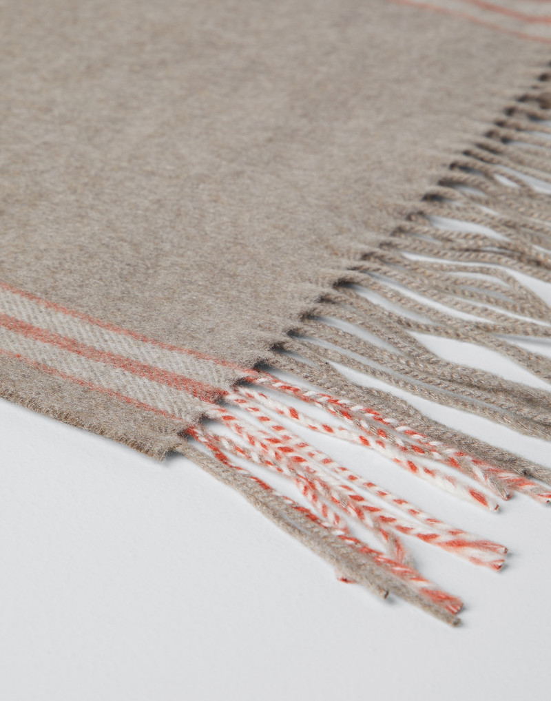 Brunello Cucinelli Silk scarf with striped edge and long fringe outlook