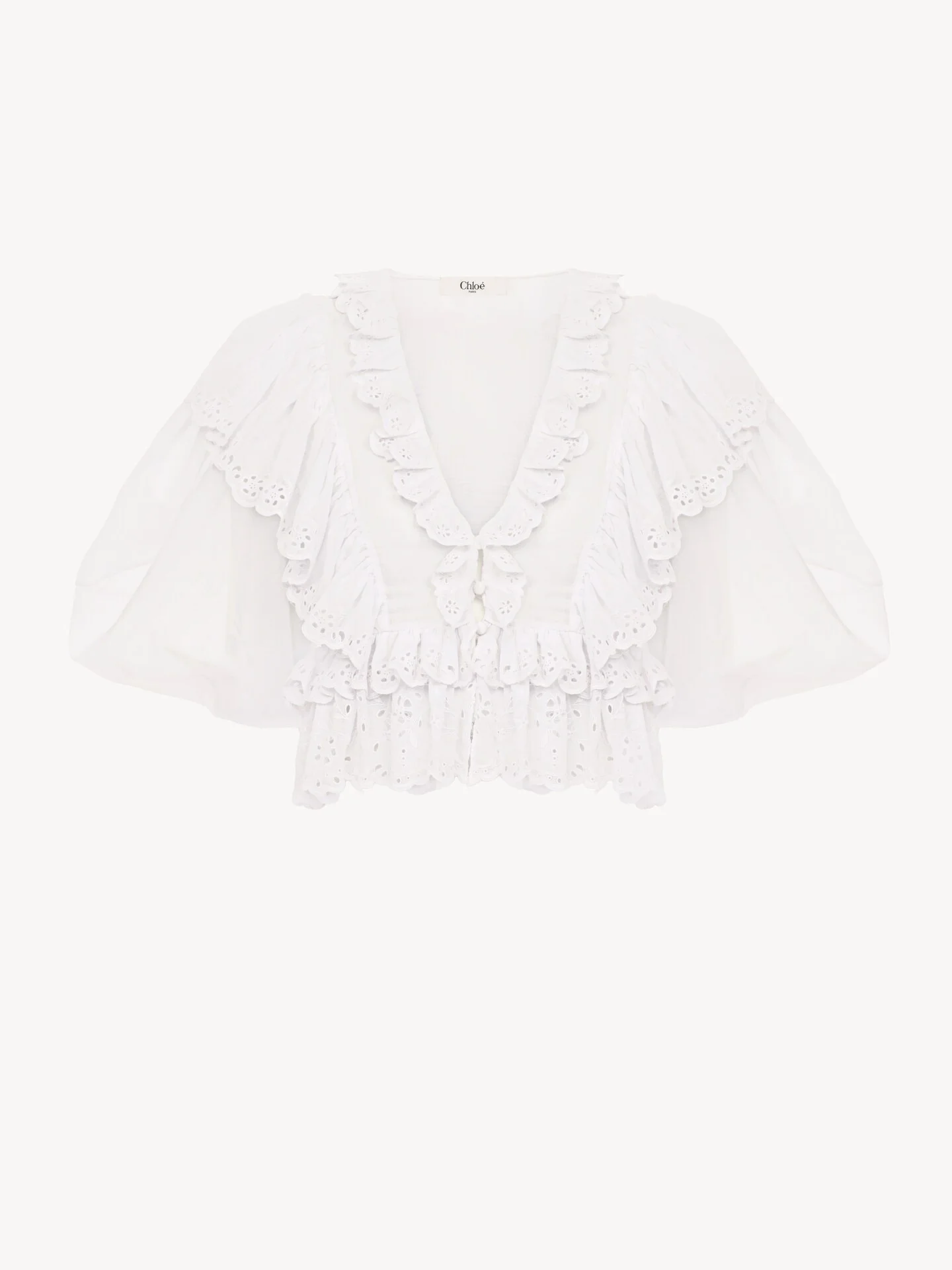 CROPPED V-NECK RUFFLE TOP IN COTTON VOILE - 1