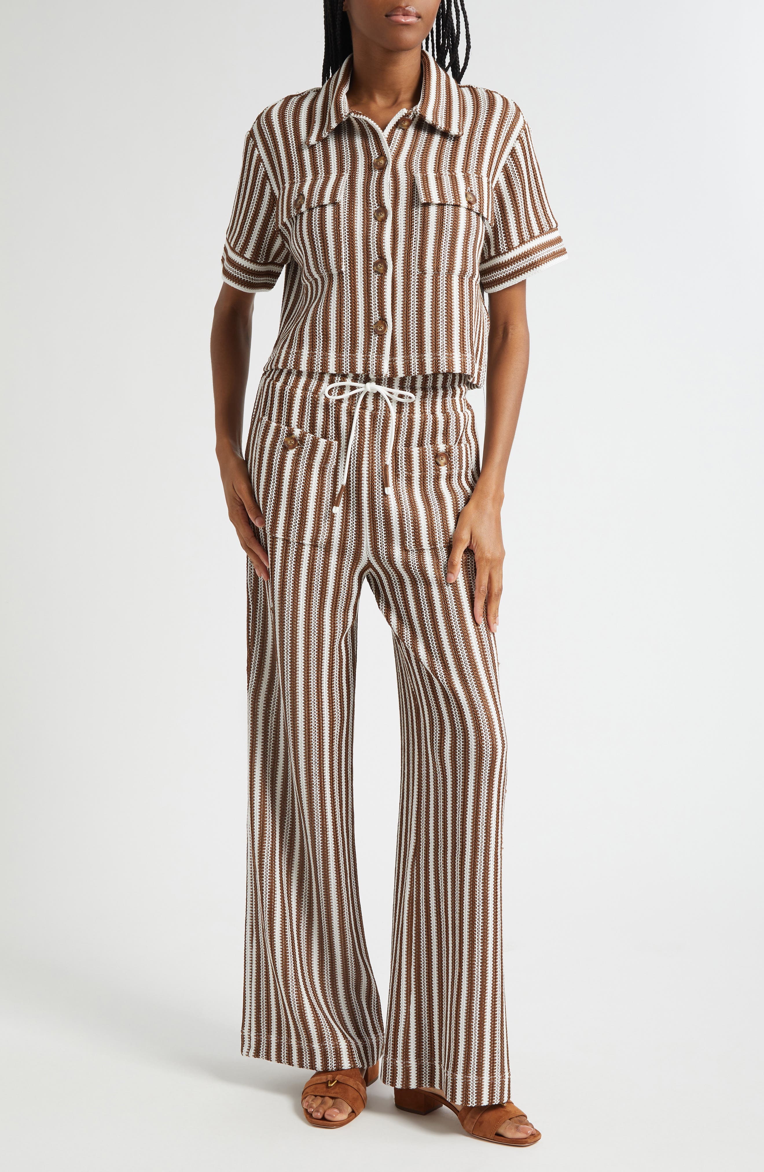 Veronica Beard Zosia Stitch Pants in White Brown at Nordstrom - 7