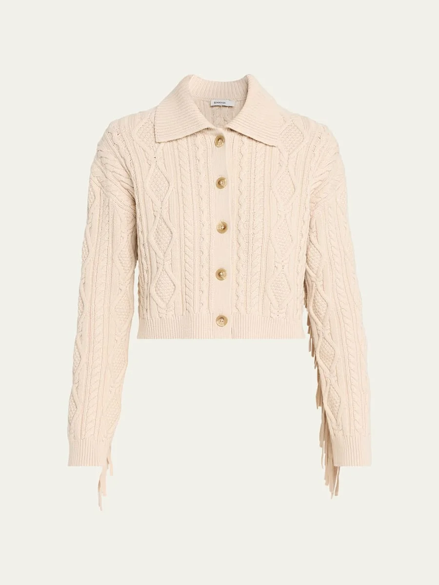 Virginia Cable-Knit Fringe Cropped Cardigan - 1