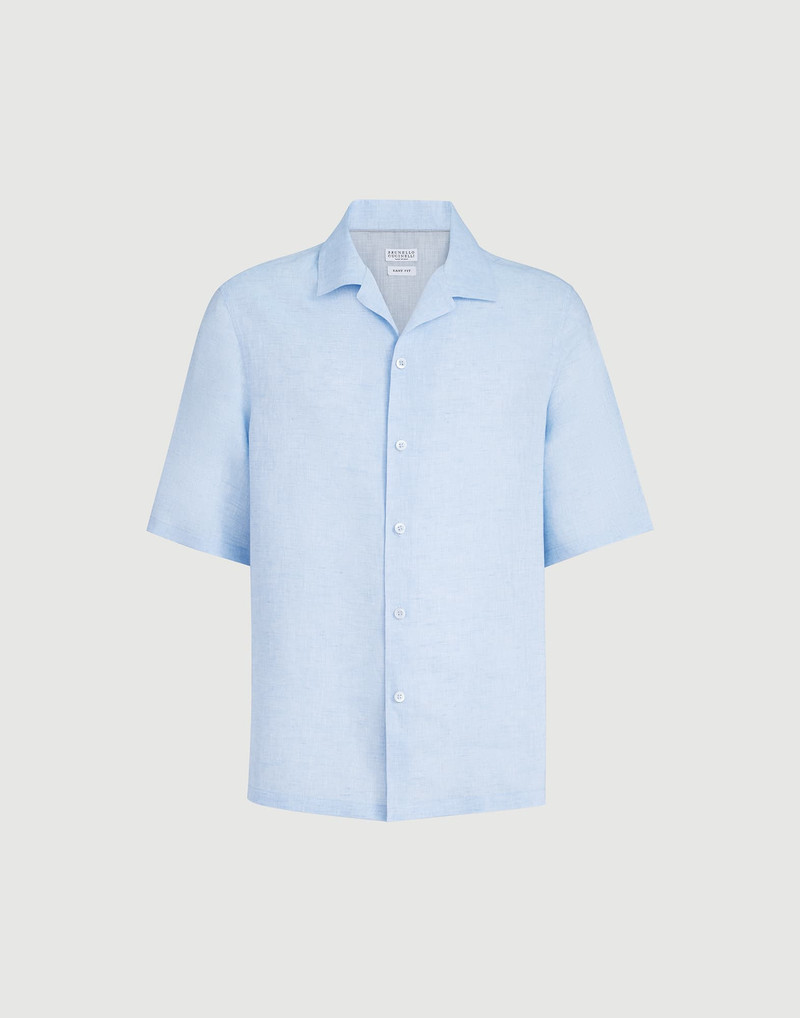 Linen easy fit short sleeve shirt with camp collar 1