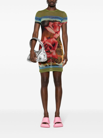 Jean Paul Gaultier rose-print mesh minidress outlook