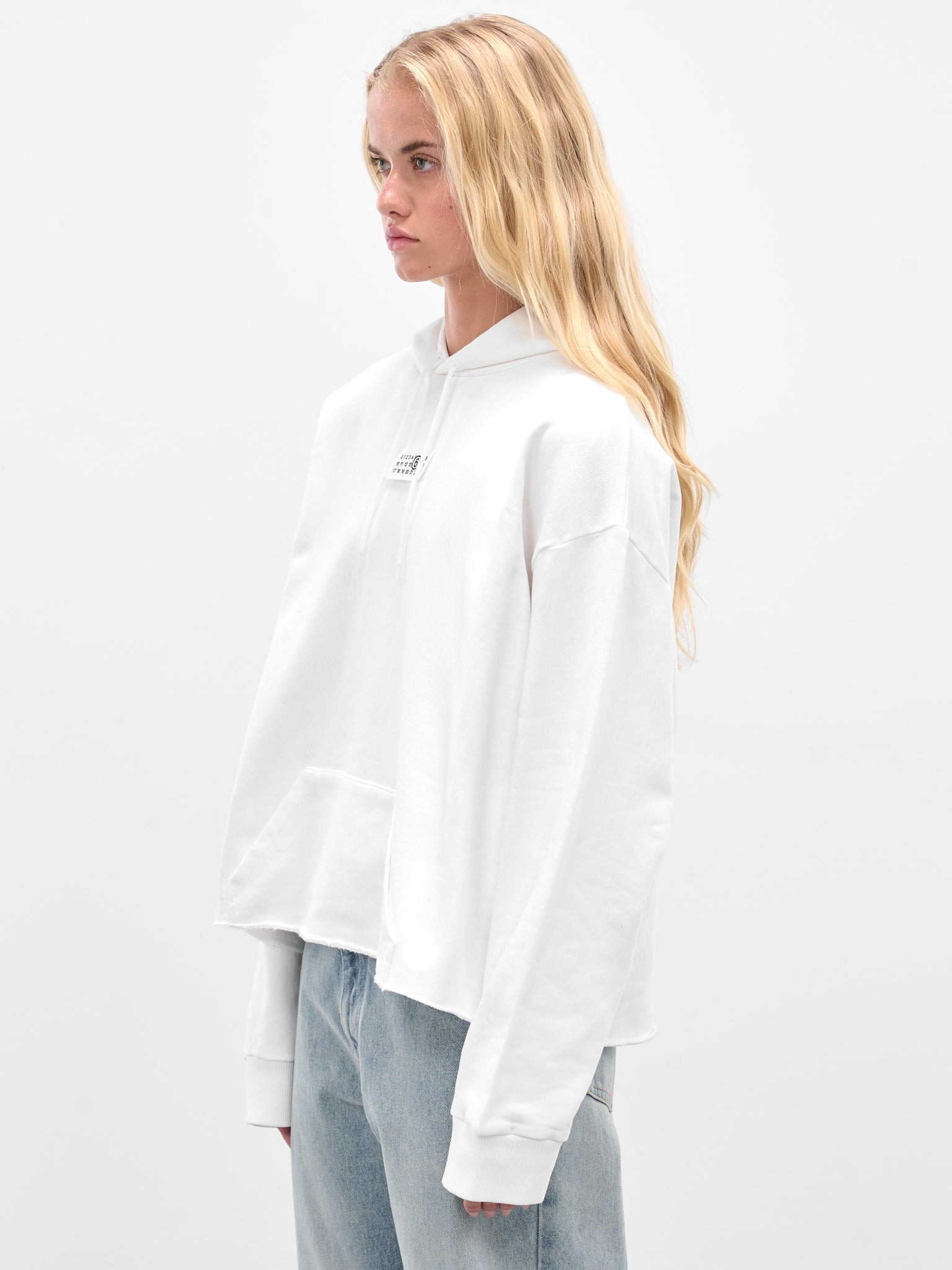 White Boxy Cropped Hoodie - 2