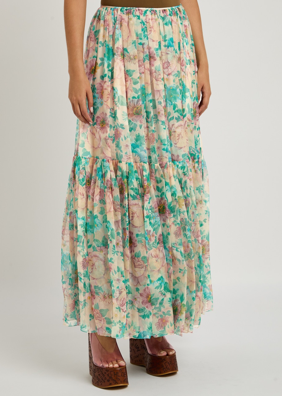 Chloe Floral Printed Silk-chiffon Maxi Skirt - 2