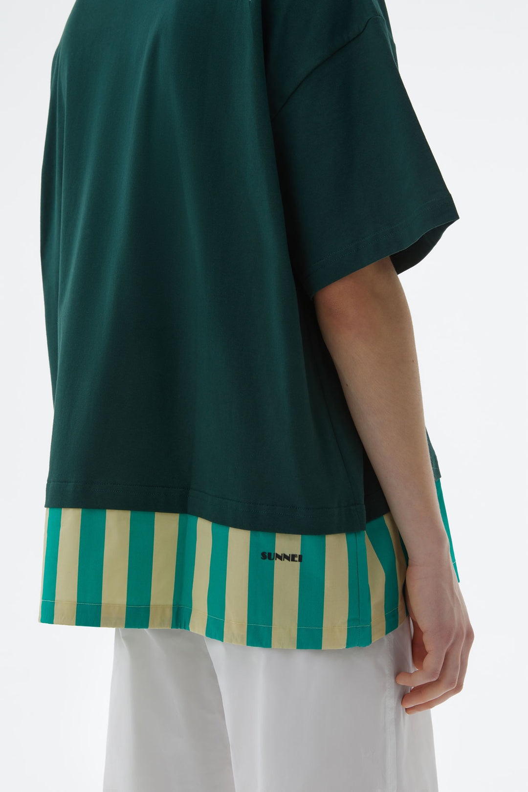 DARK GREEN T-SHIRT WITH STRIPED DETAIL - 5