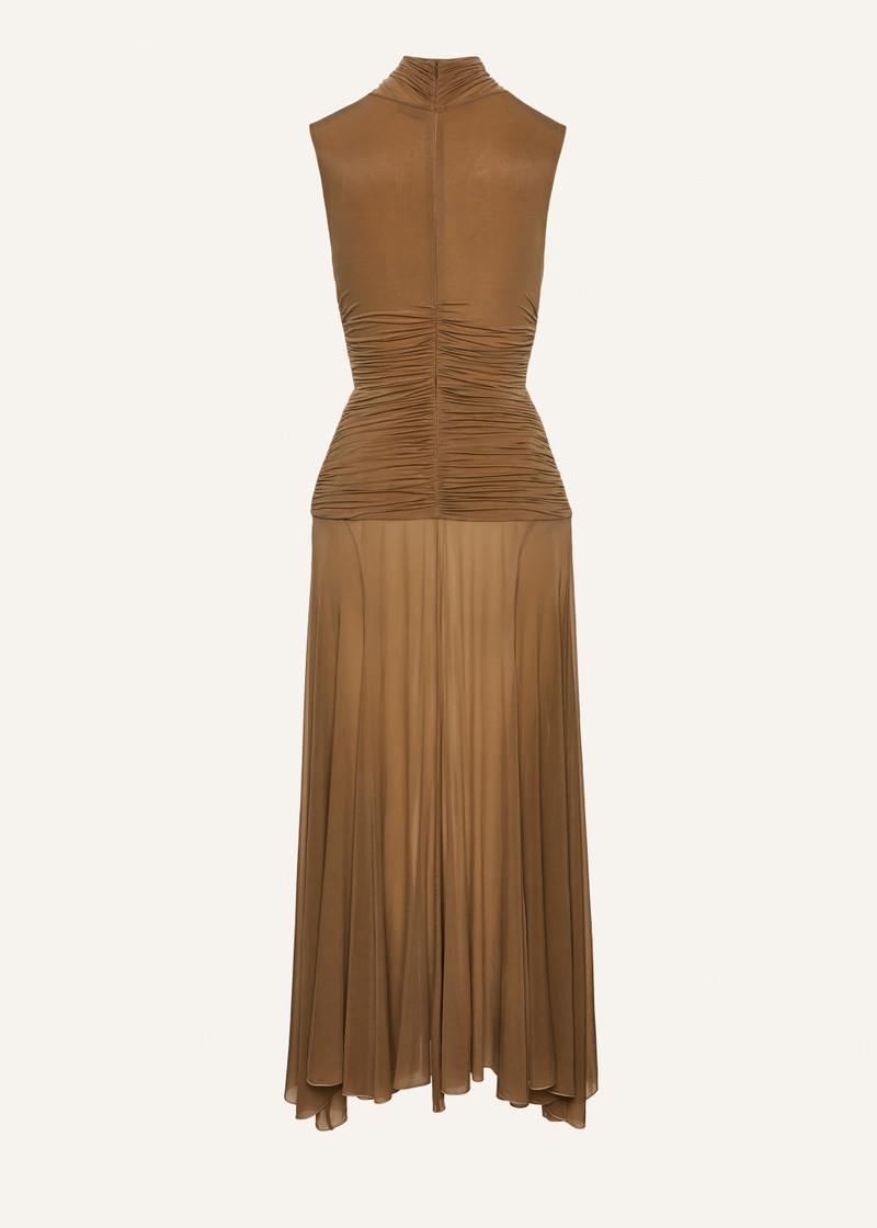 High-neck cupro midi dress in beige 2