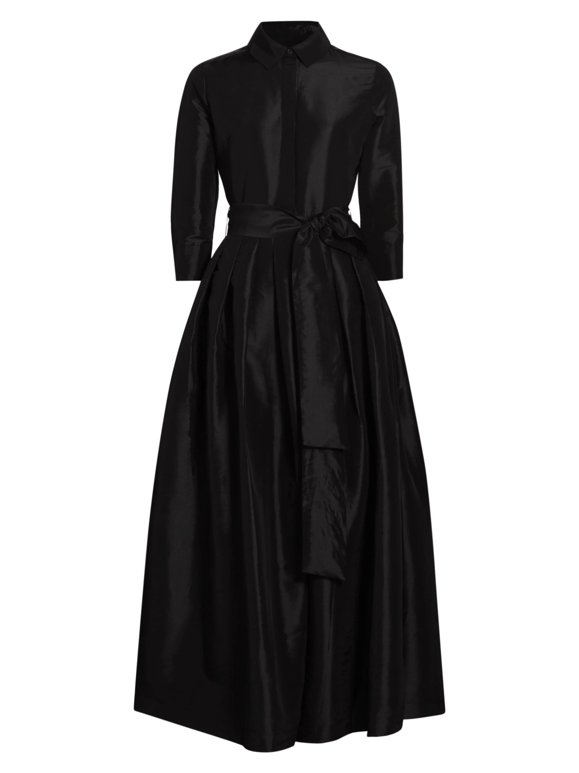 Women's Julip Sateen Belted Shirt Gown - Black - 1