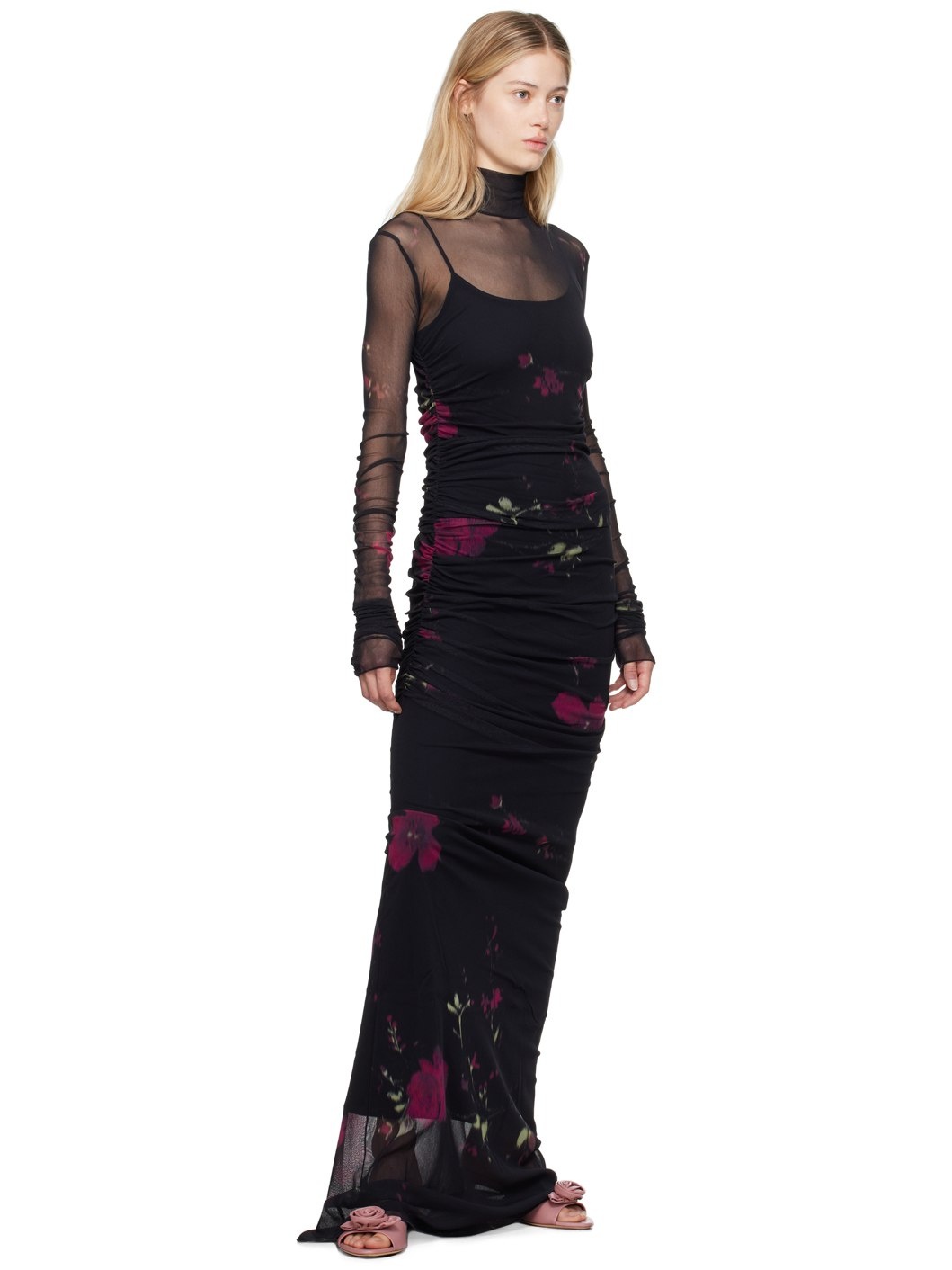 Black Rose Print Maxi Dress - 4