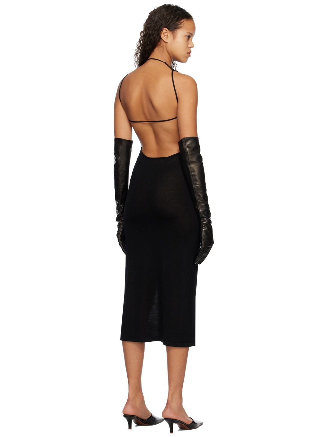 Black Scoop Neck Midi Dress - 3
