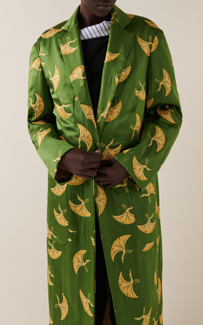 Dries Van Noten Rougies Oversized Embroidered Satin Coat green outlook