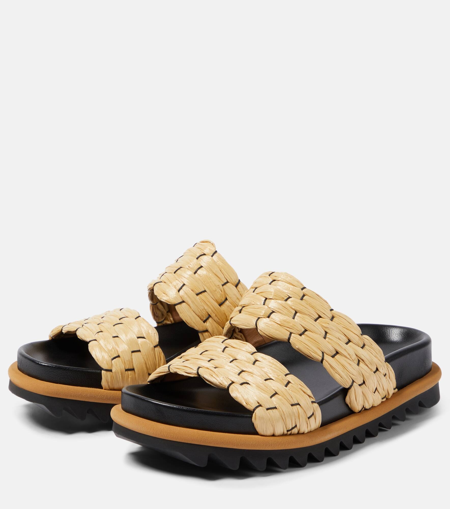 Woven and raffia and leather slides - 5