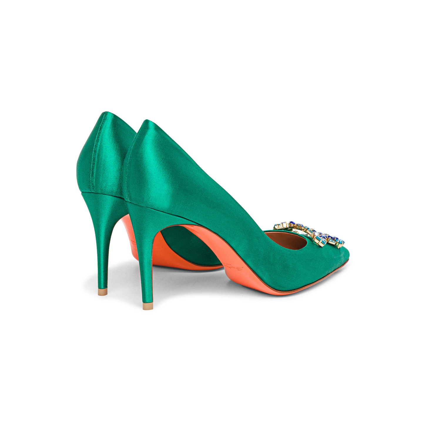 Women's green satin high-heel Santoni Sibille pump - 3