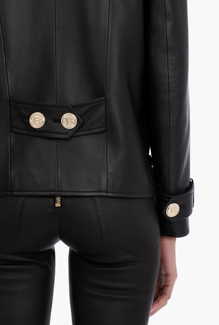 Black leather pea coat with gold-tone buttons - 9