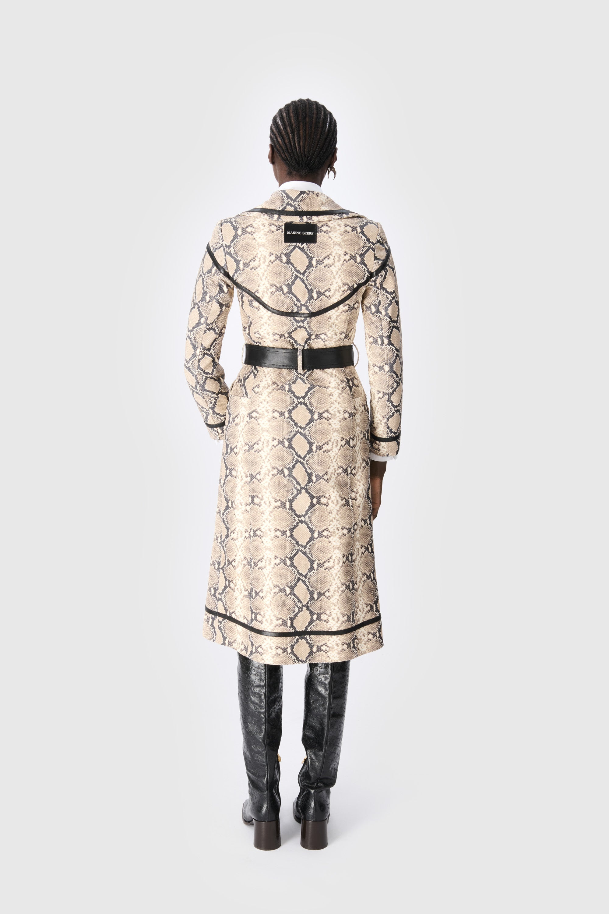 Python Printed Leather Trench Coat - 3
