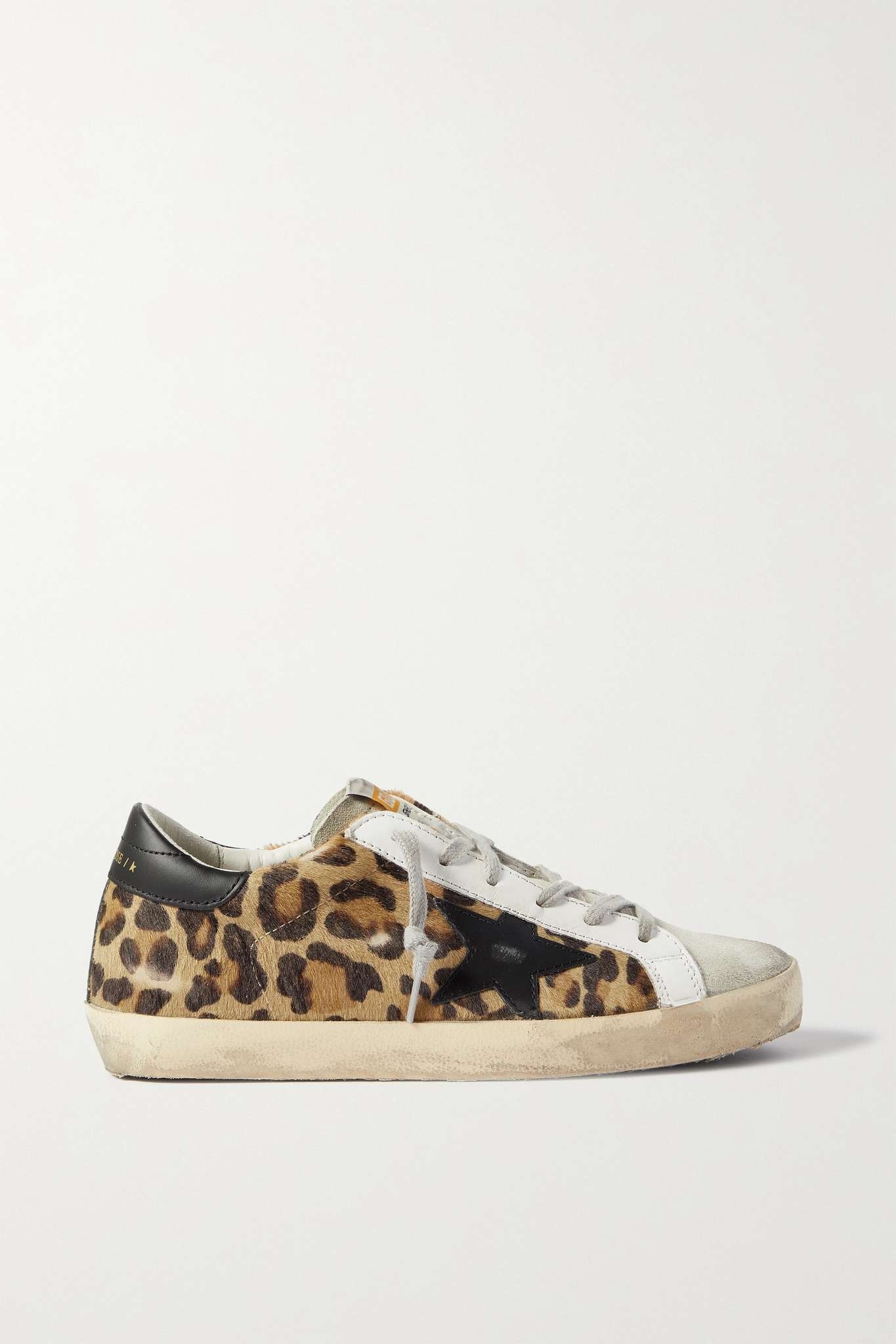 Superstar distressed leopard-print calf hair, leather and suede sneakers - 1