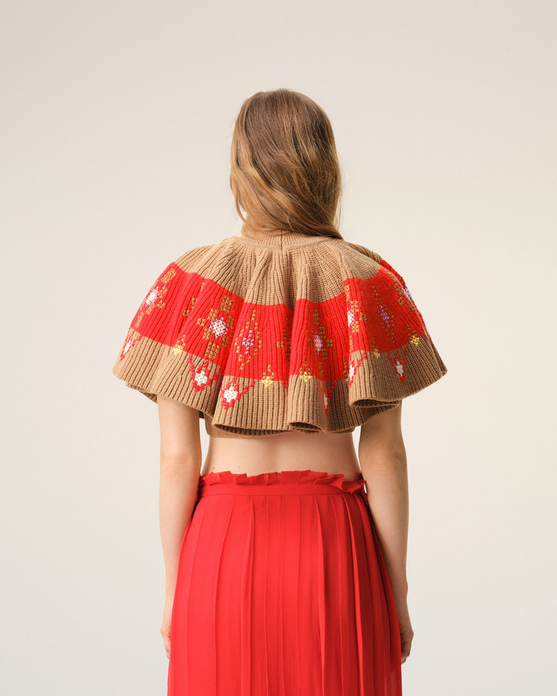 BROWN WOOL RUFFLE TOP 5