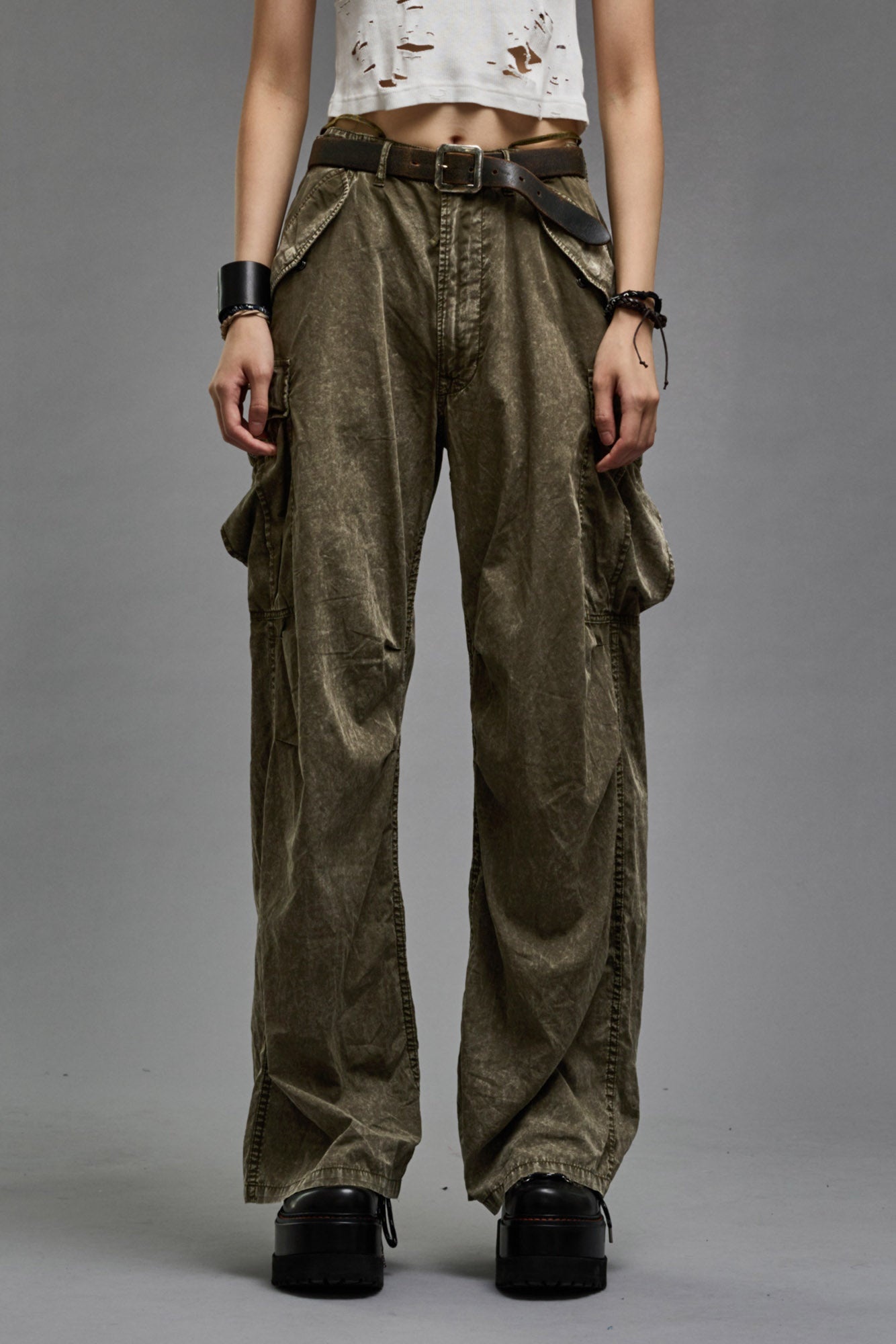 WIDE LEG CARGO - OLIVE GARMENT DYE - 1