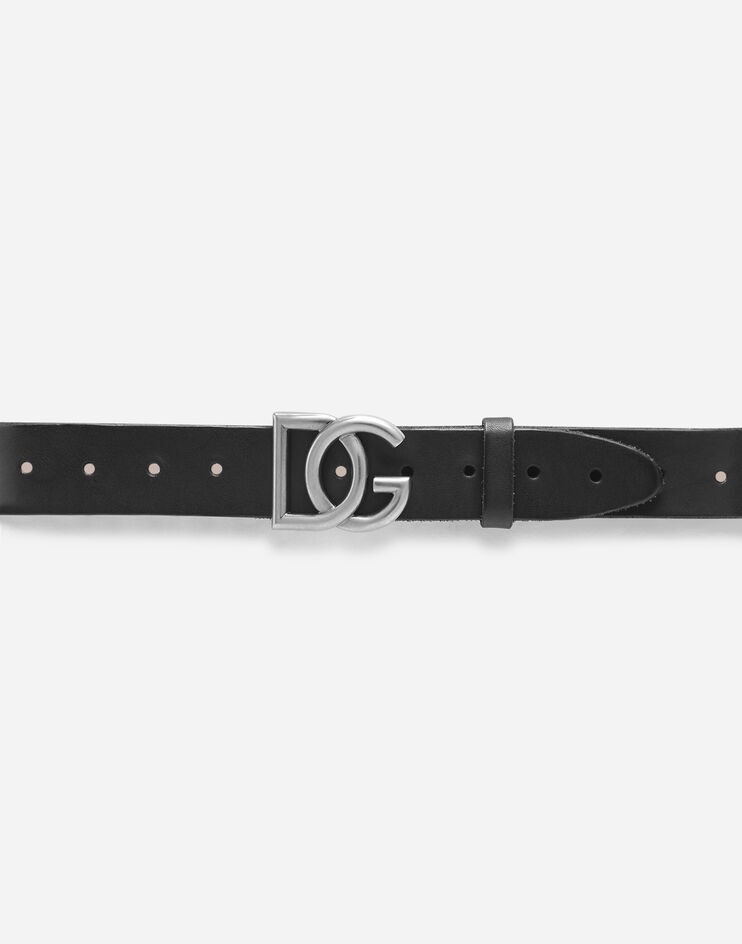 Split-grain leather belt with crossover DG logo - 3