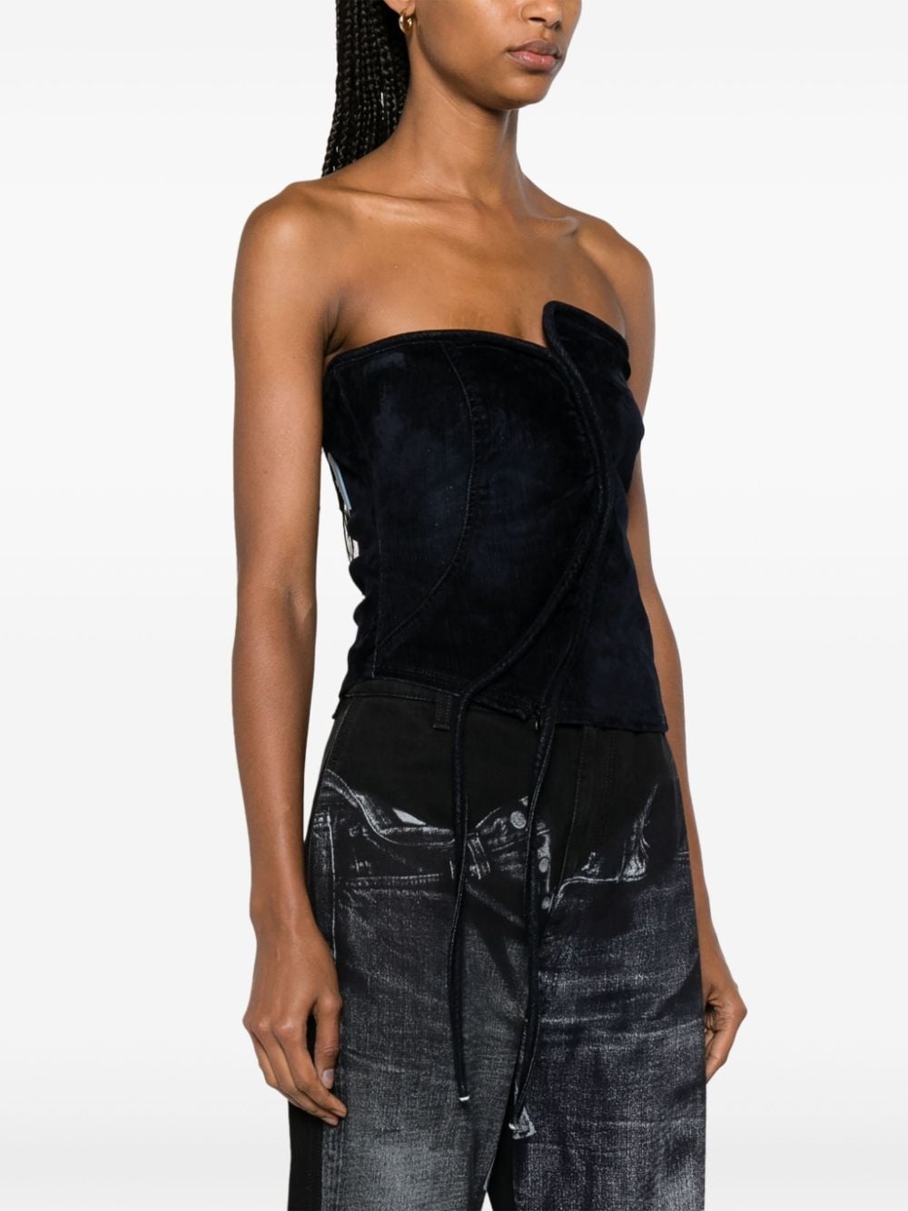 logo-patch panelled denim corset - 3