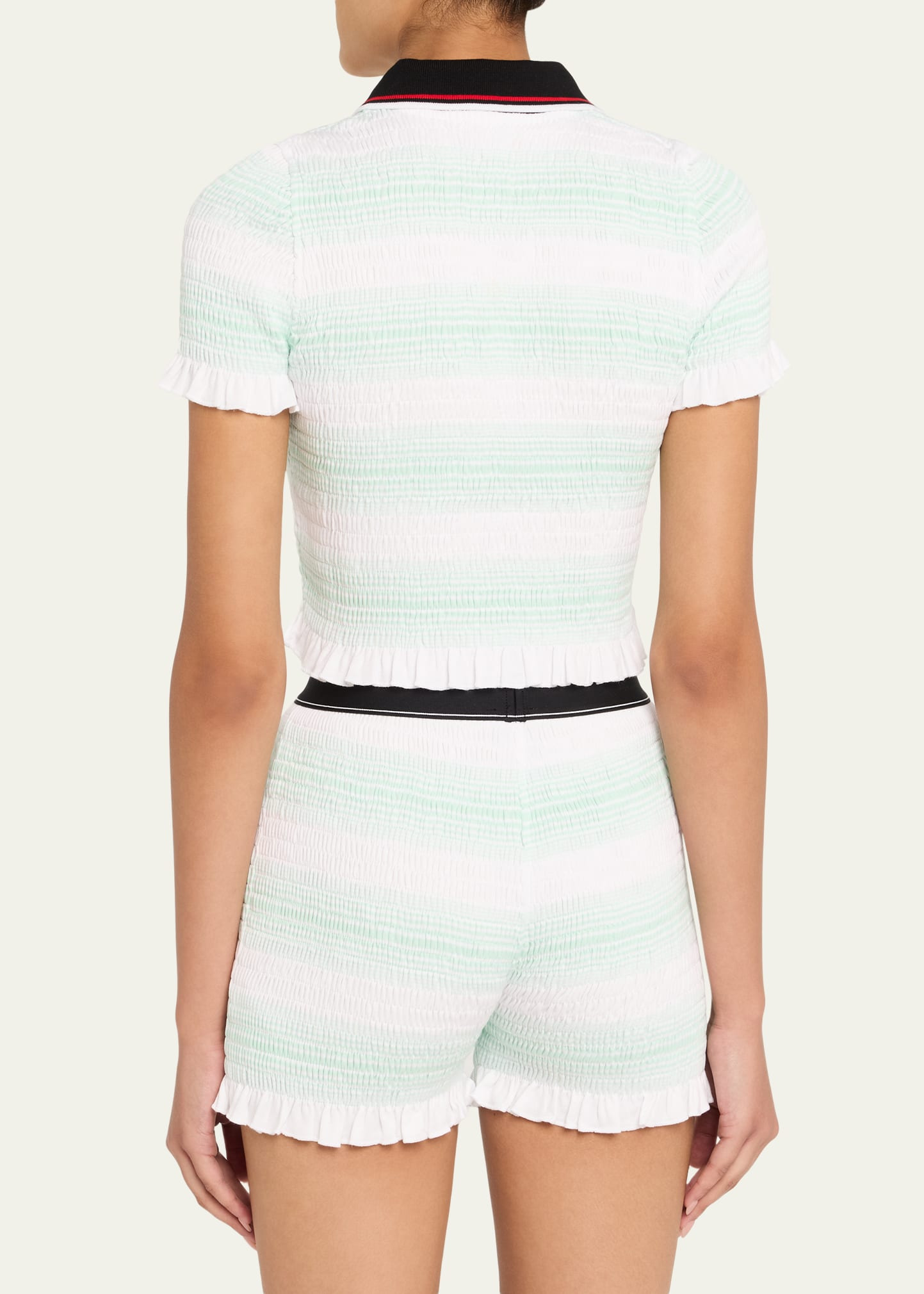 Stripe Shirred Crop Polo Shirt - 3