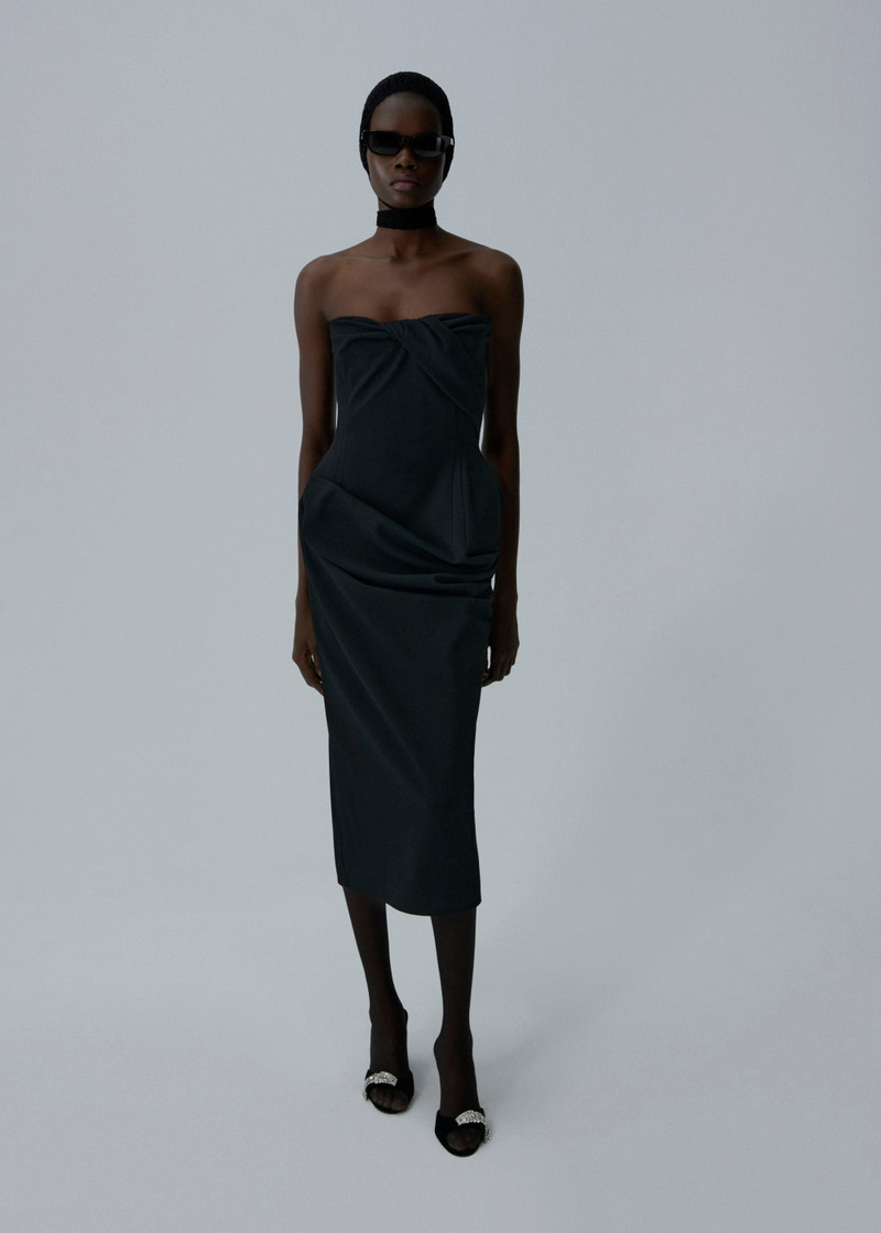 MAGDA BUTRYM Structured drape corset midi dress in black outlook