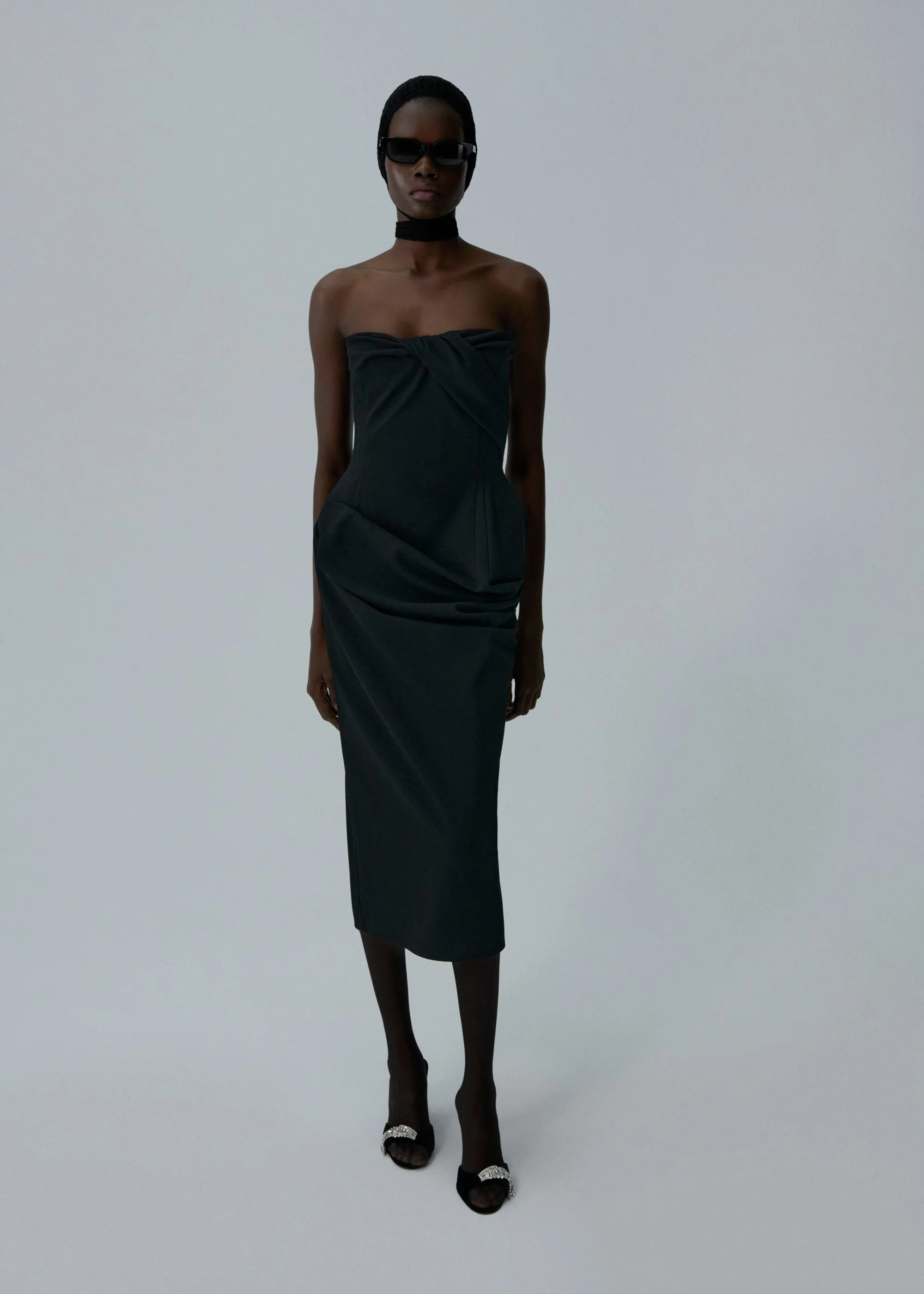 MAGDA BUTRYM Structured drape corset midi dress in black | REVERSIBLE MAGDA BUTRYM Structured drape corset midi dress in black | REVERSIBLE