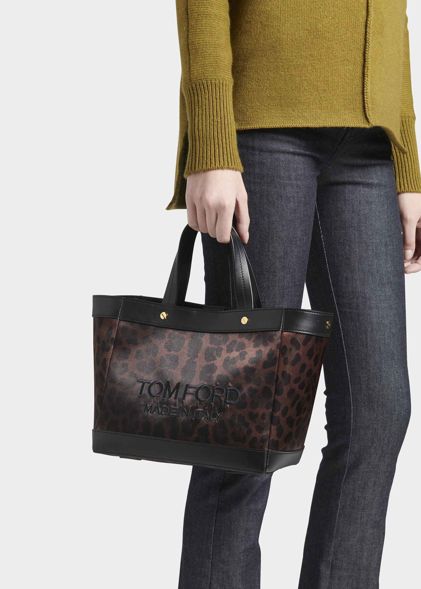 Tom Ford Animalier Mini T Screw Shopper Tote in Black and Brown