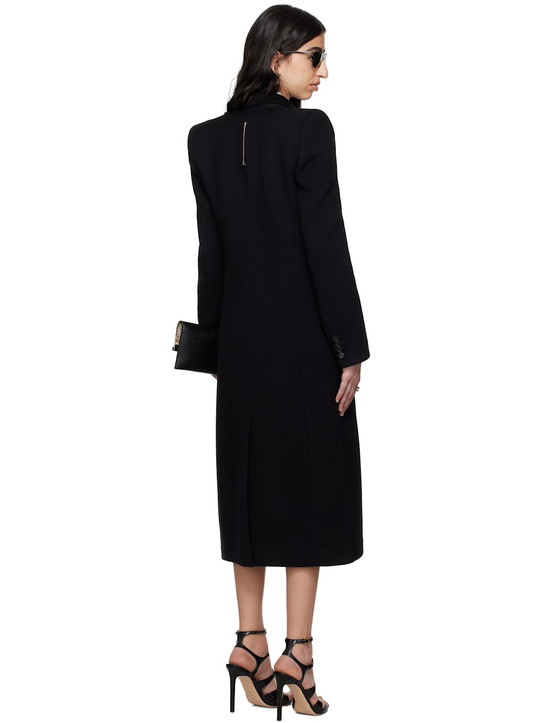 Black Stacked Shoulder Tailored Coat - 3