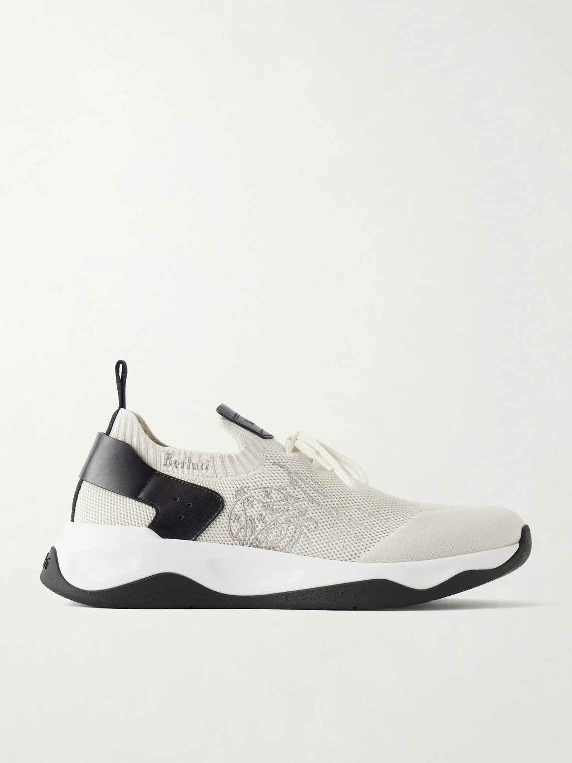 Shadow Logo-Embroidered Leather-Trimmed Stretch-Knit Sneakers - 1