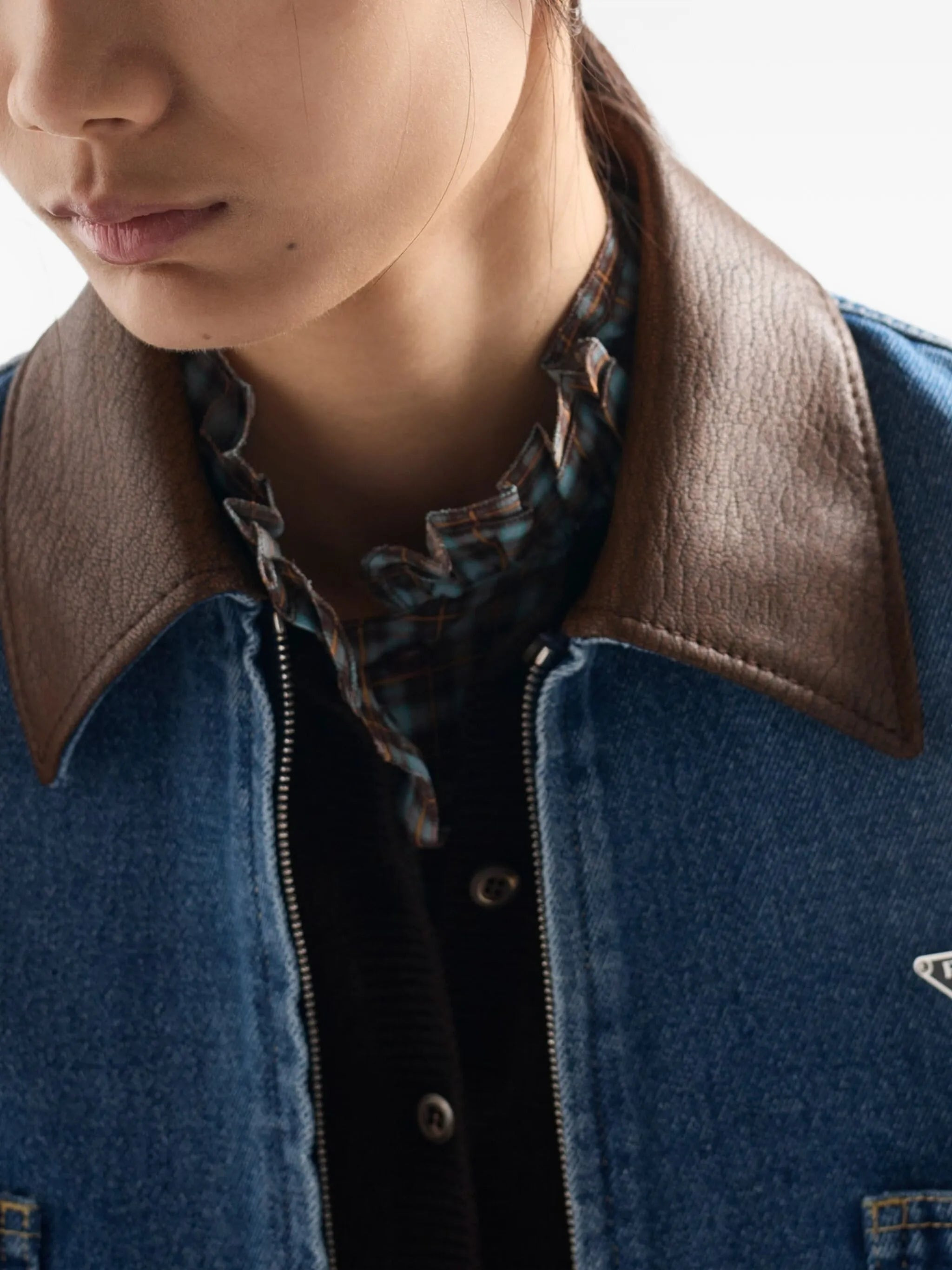 leather-collar denim jacket - 5