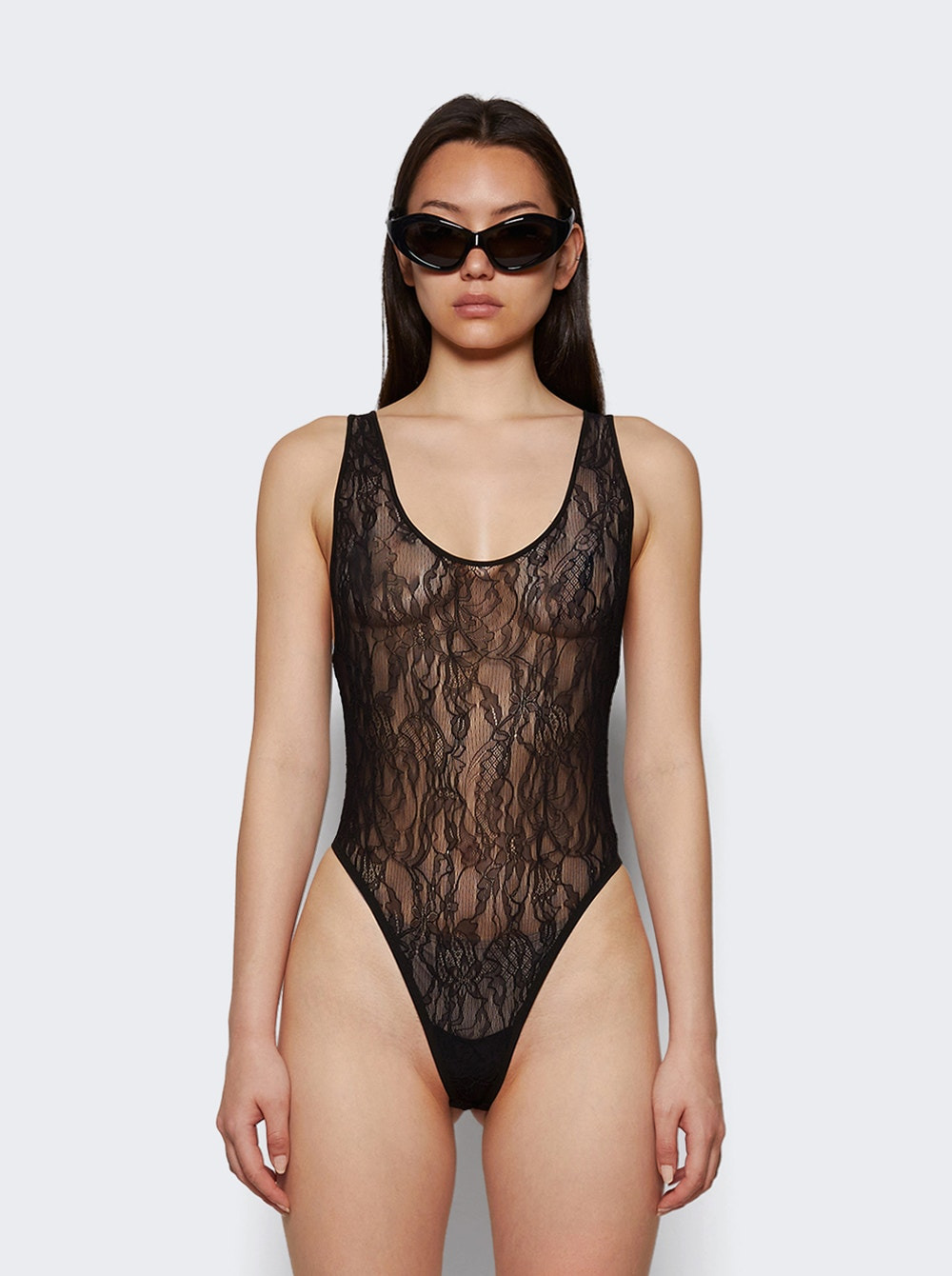 Lace Tank Bodysuit Black - 2