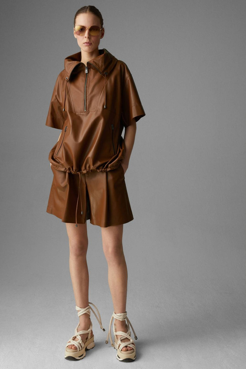 BOGNER YOKO LEATHER CAPE IN COGNAC outlook