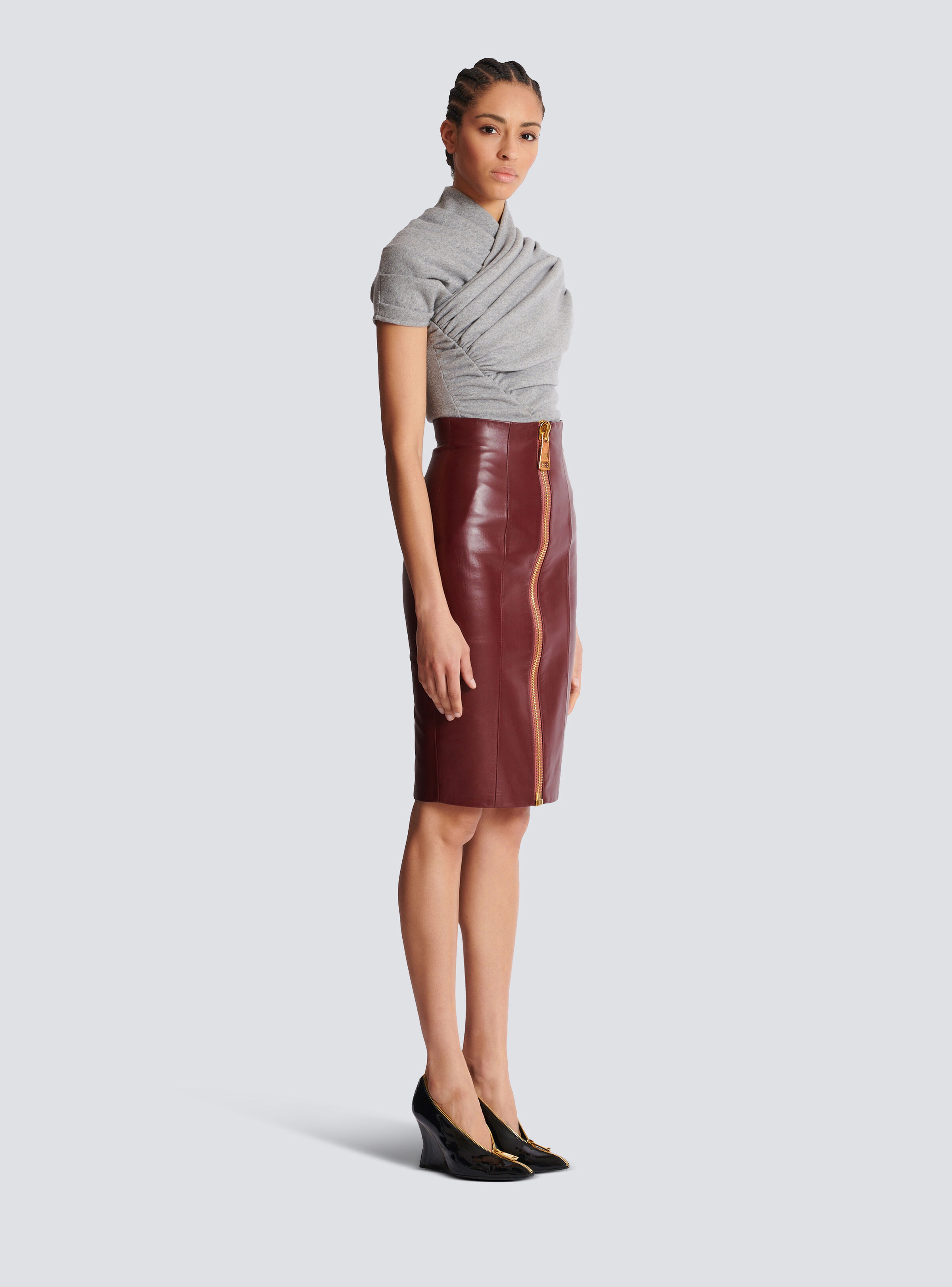 Lambskin leather pencil skirt - 3