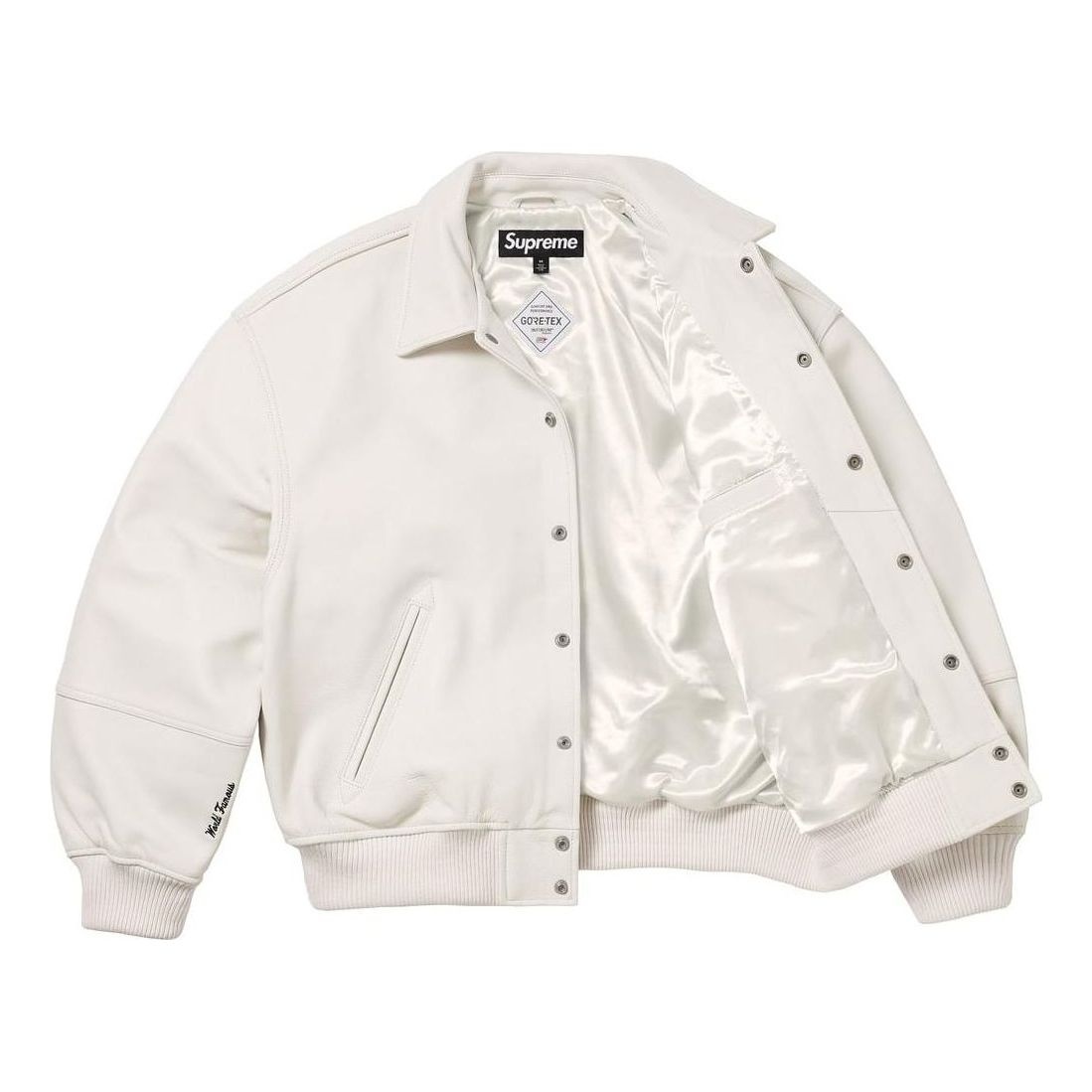 Supreme GORE-TEX Infinium Windstopper Leather Varsity Jacket 'White' SUP-FW23-095 - 3