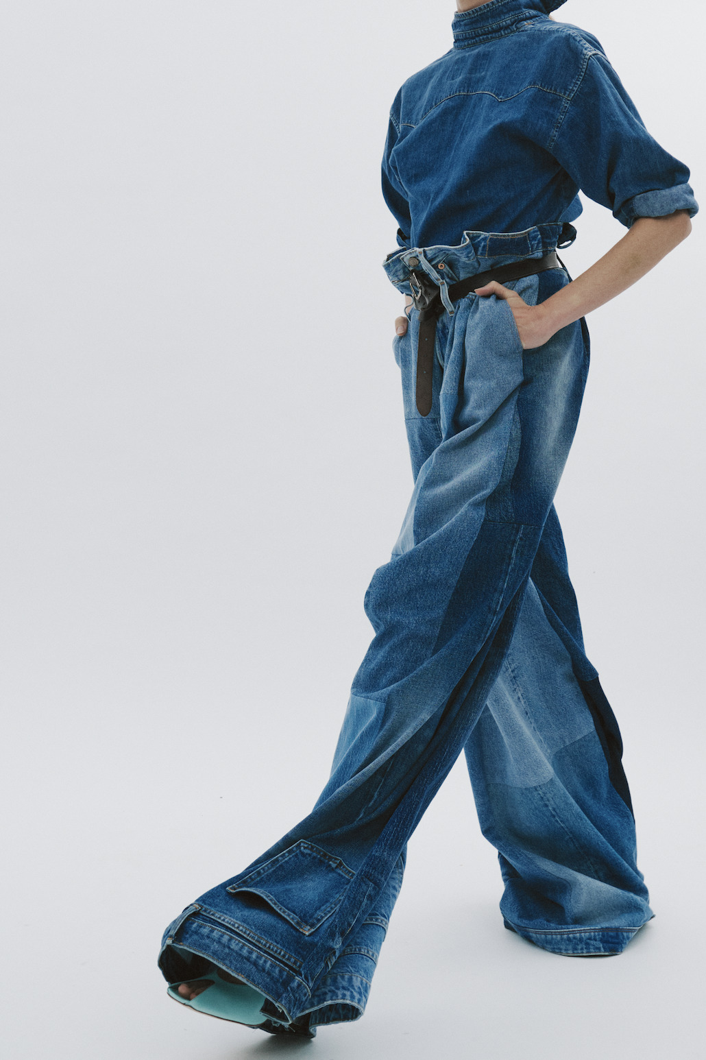 BACK TO FRONT DENIM SHIRT MID BLUE - 14