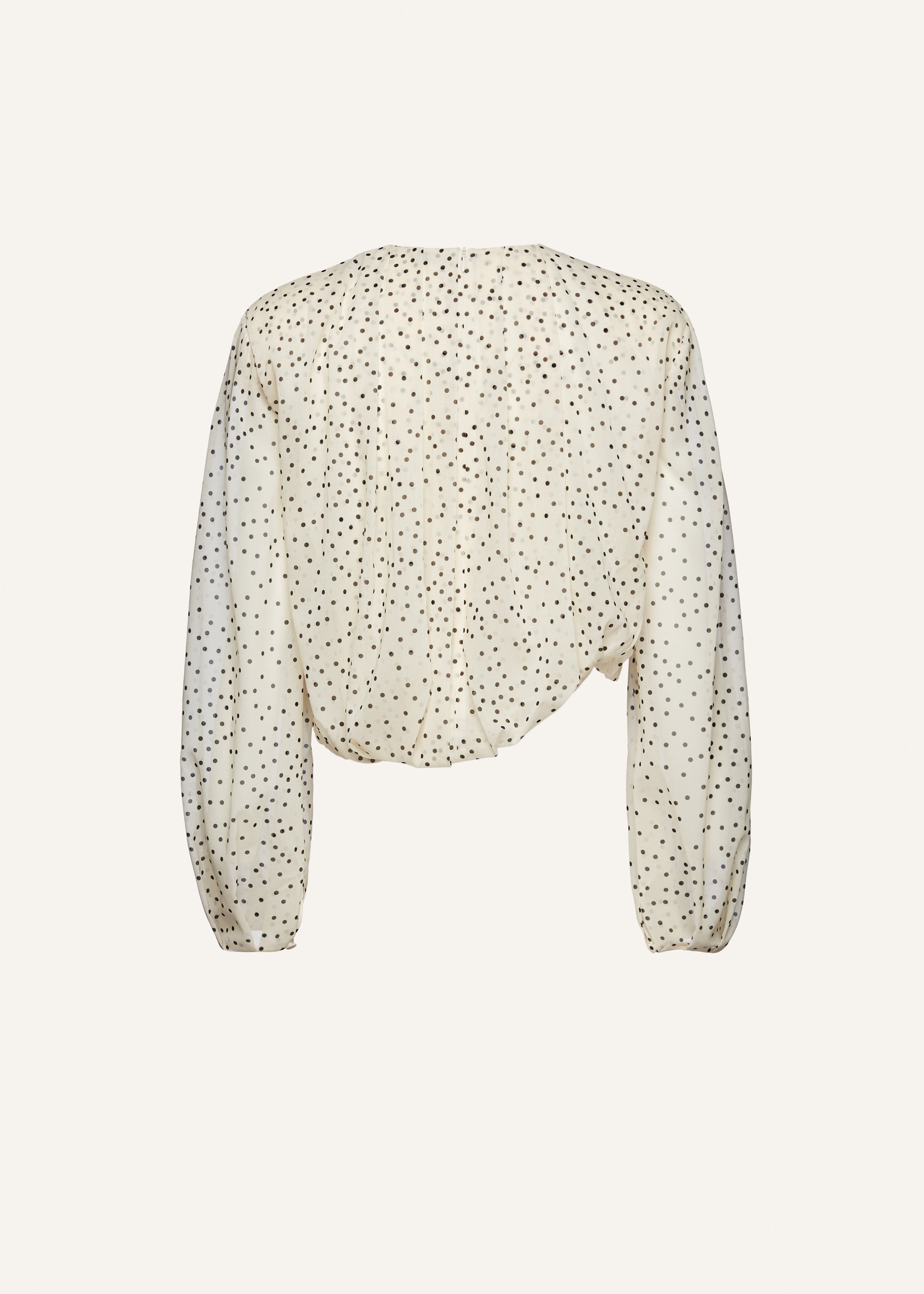 Balloon sleeve silk blouse in cream dots - 2