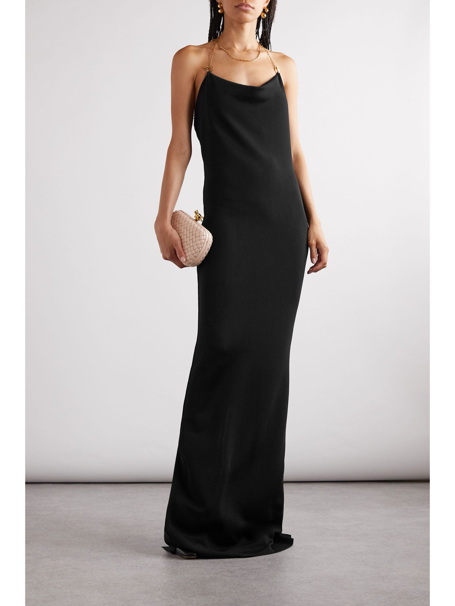 Chain-embellished knitted halterneck gown Black - 2
