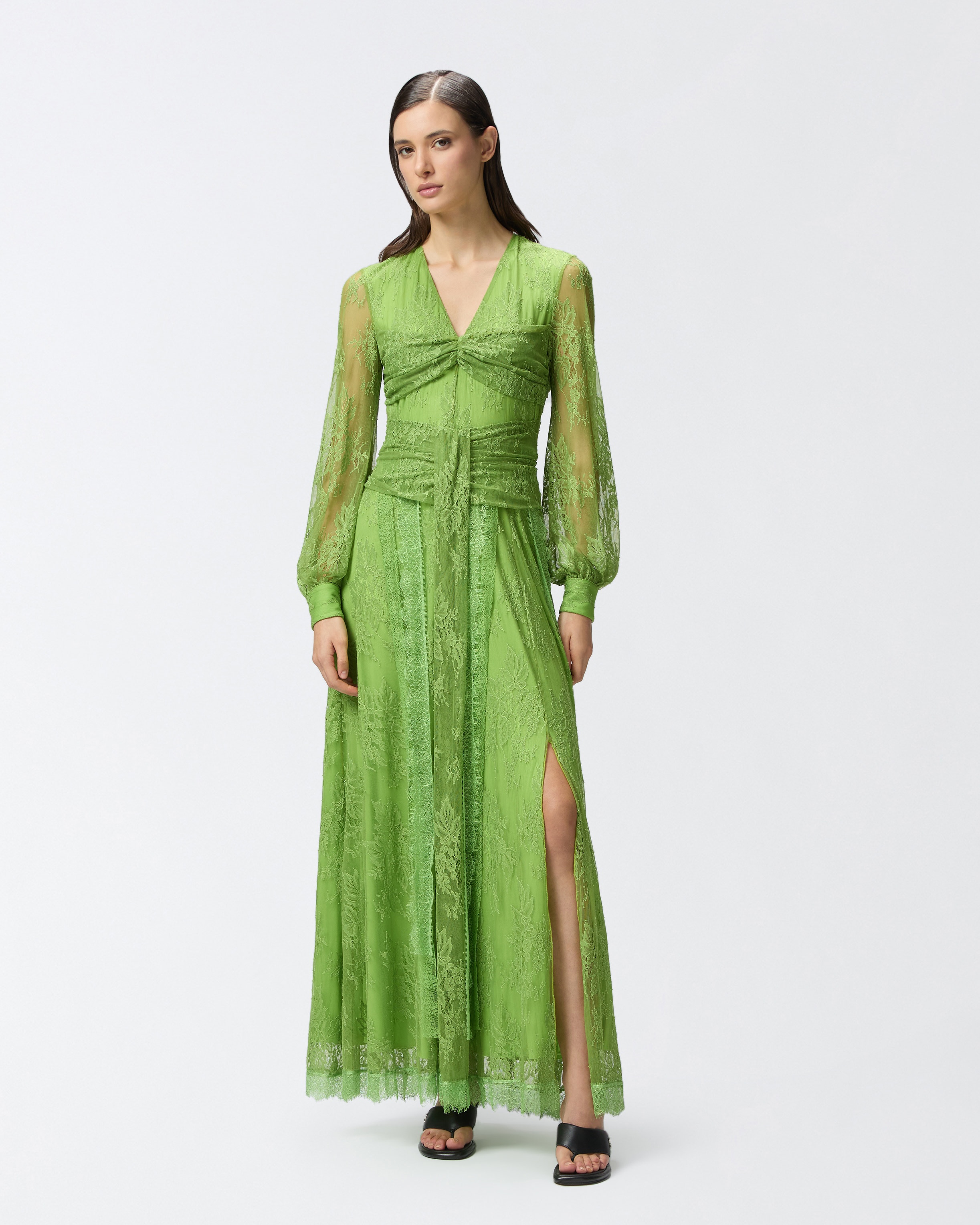 LONG LACE DRESS WITH V-NECK - 2