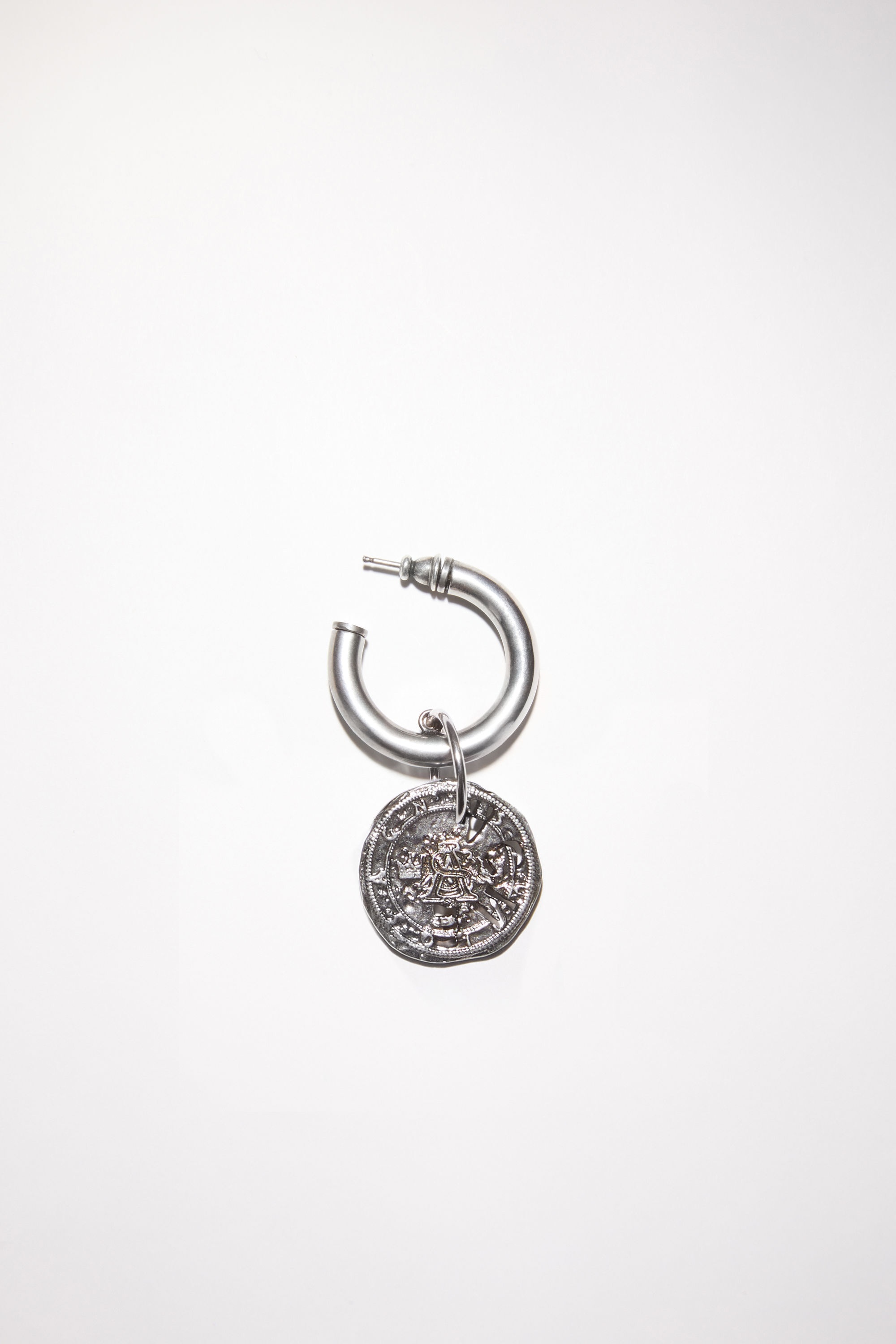 Coin charm earring - Antique Silver - 4