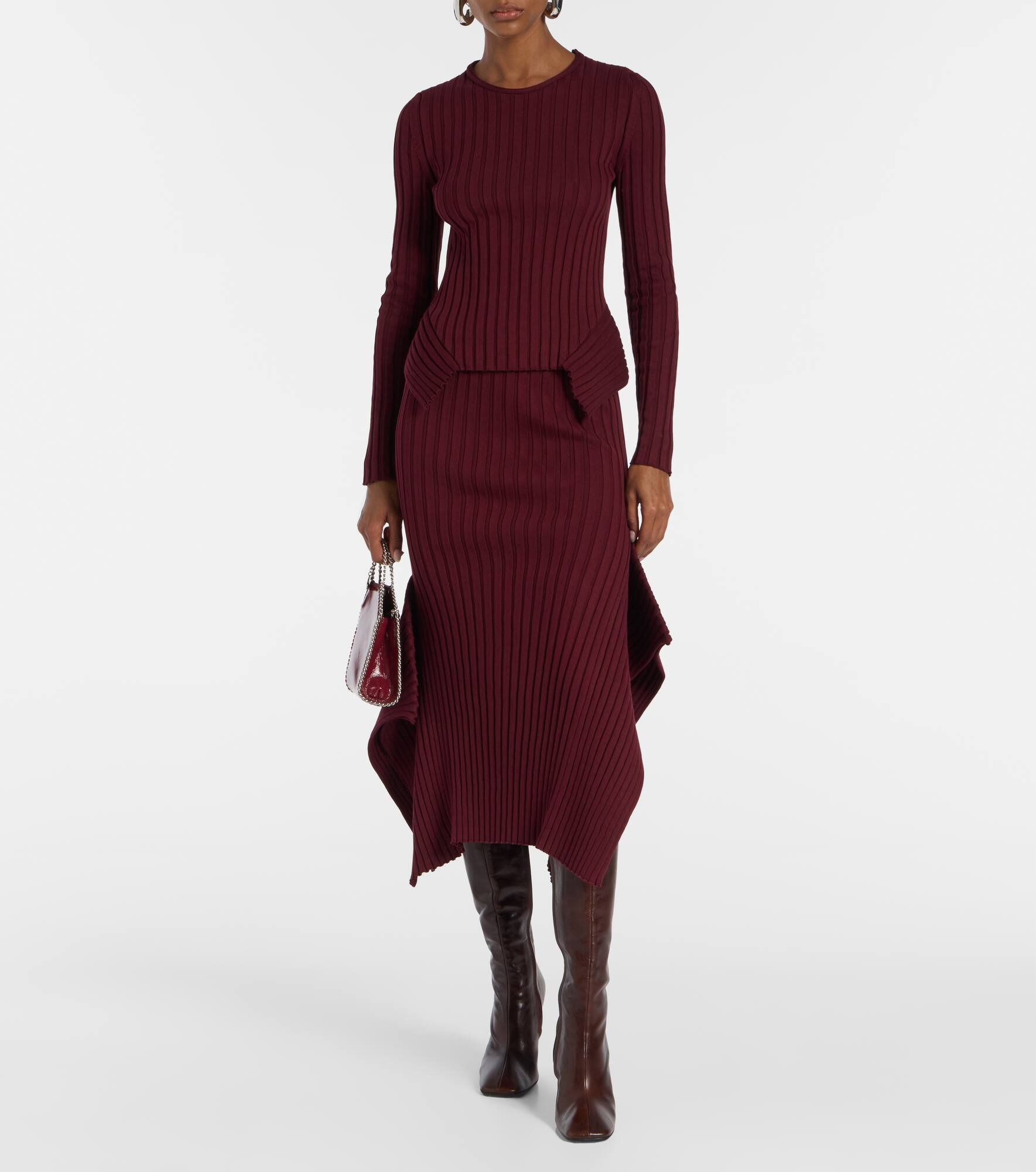 Asymmetric ribbed-knit midi skirt - 2