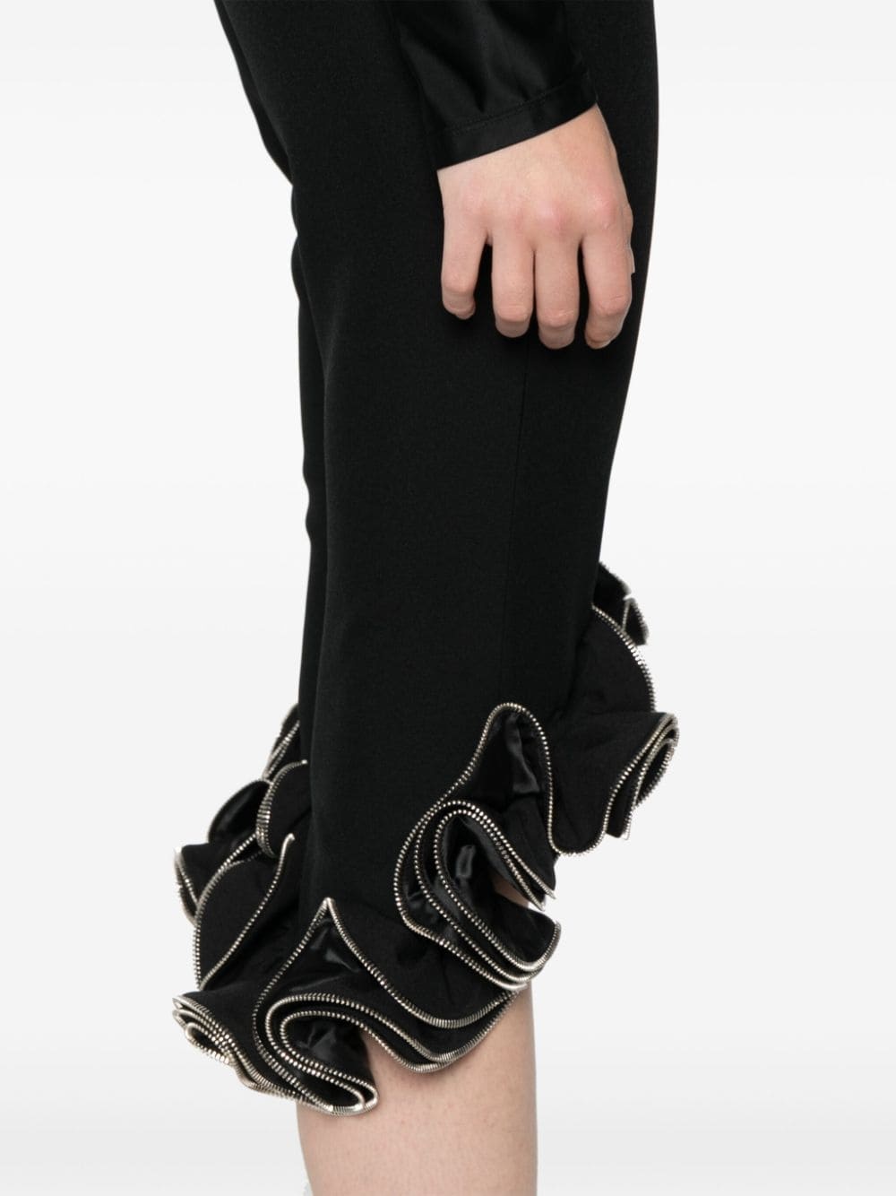zip-detail ruffled trousers - 5