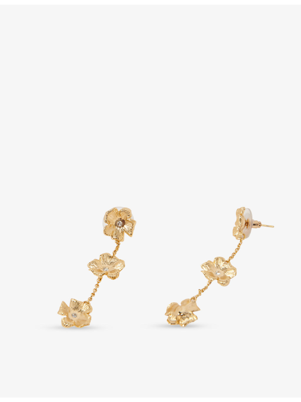 Flower crystal-embellished brass earrings - 2