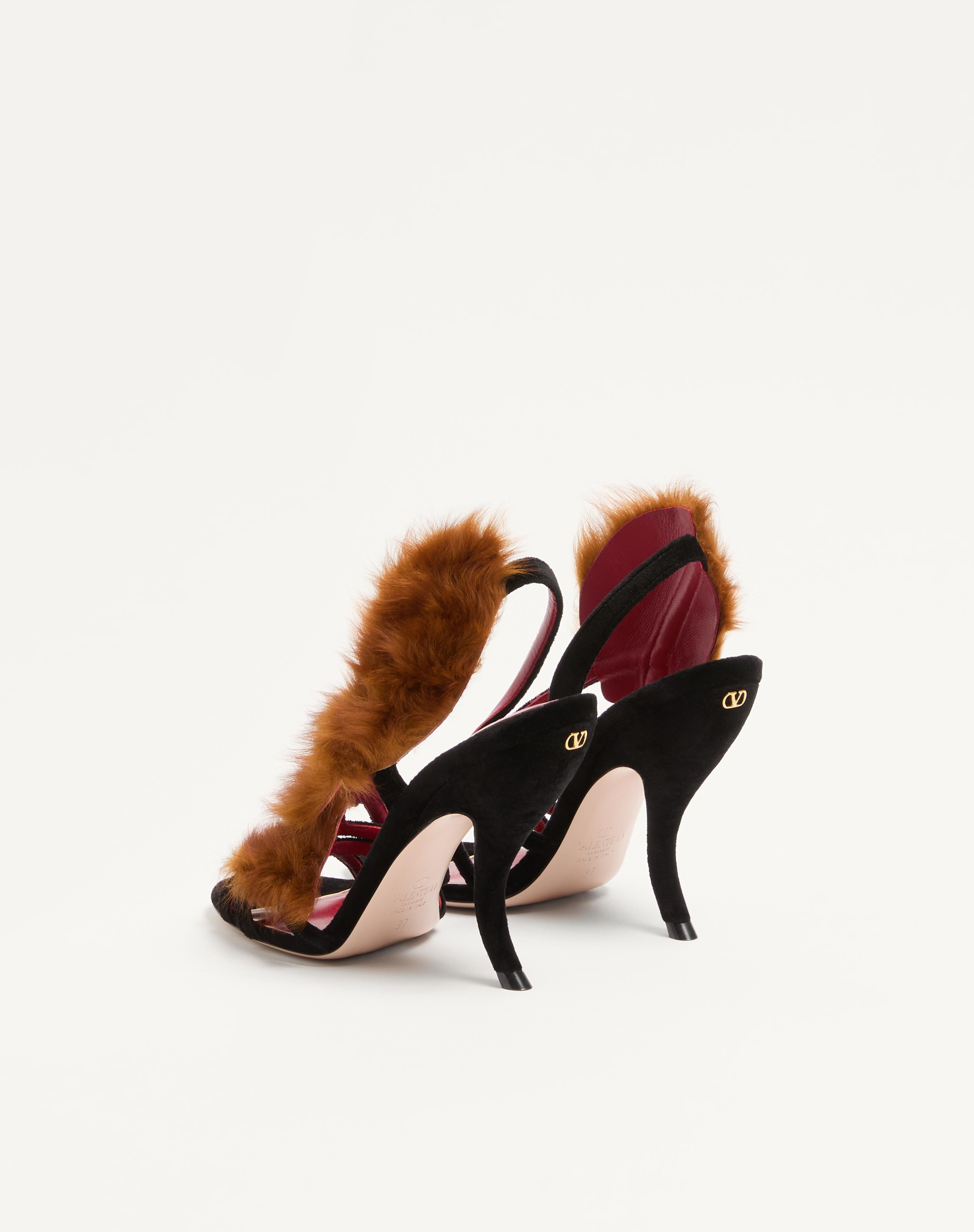 FETISHIQUE VELVET SANDAL WITH FUR LEAF 105MM - 5