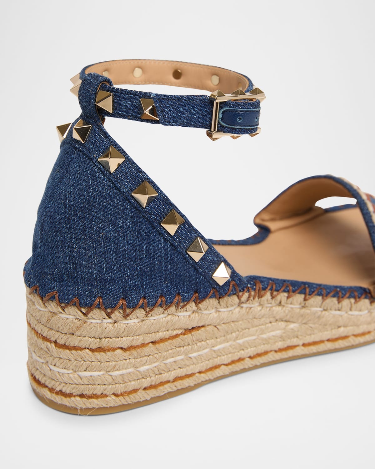 Rockstud Denim Wedge Espadrille Sandals - 6