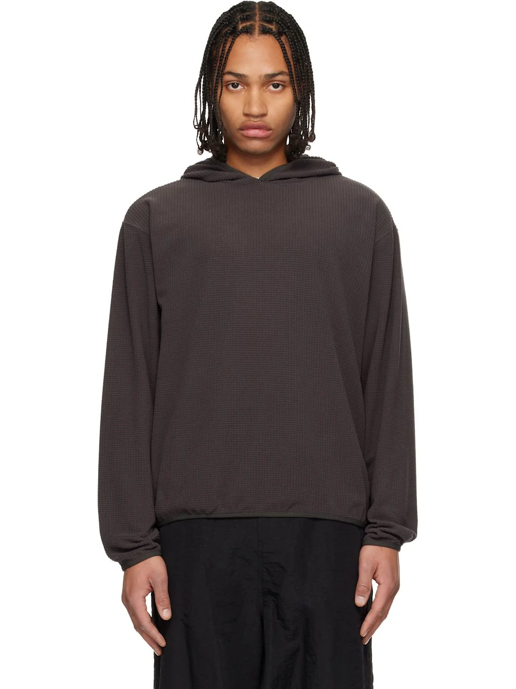 Gray Waffle Knit Hoodie - 1