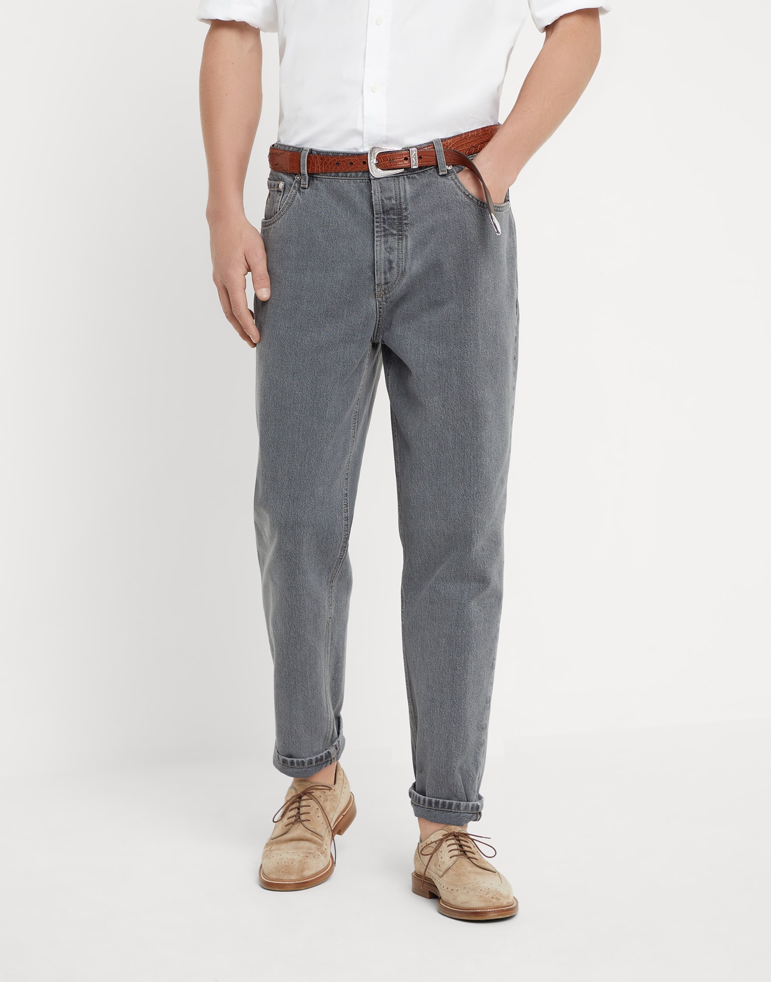 Grayscale denim straight fit five-pocket trousers - 1
