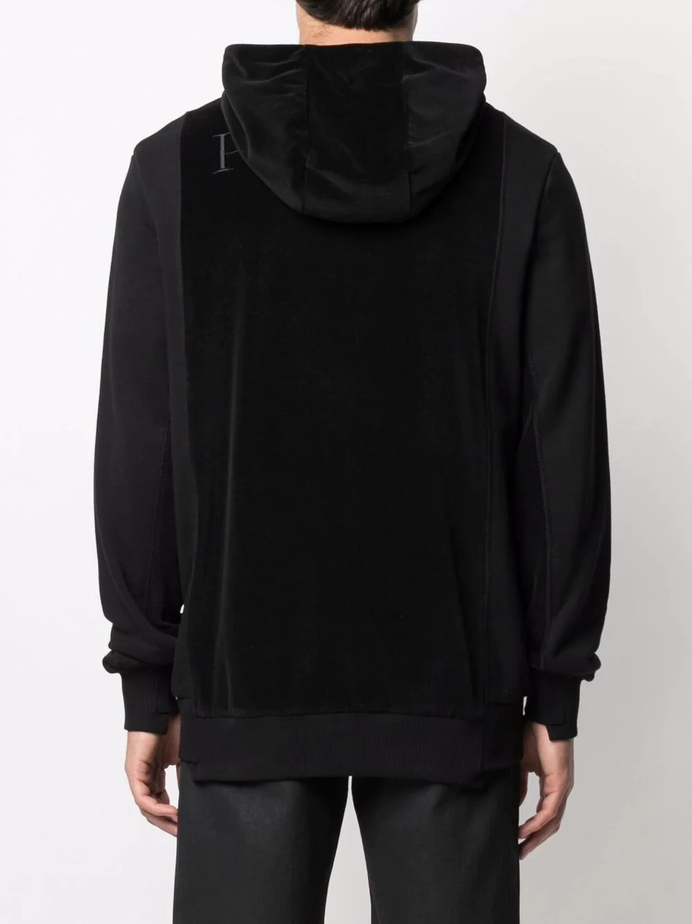 velvet-panelled zip-up hoodie - 4