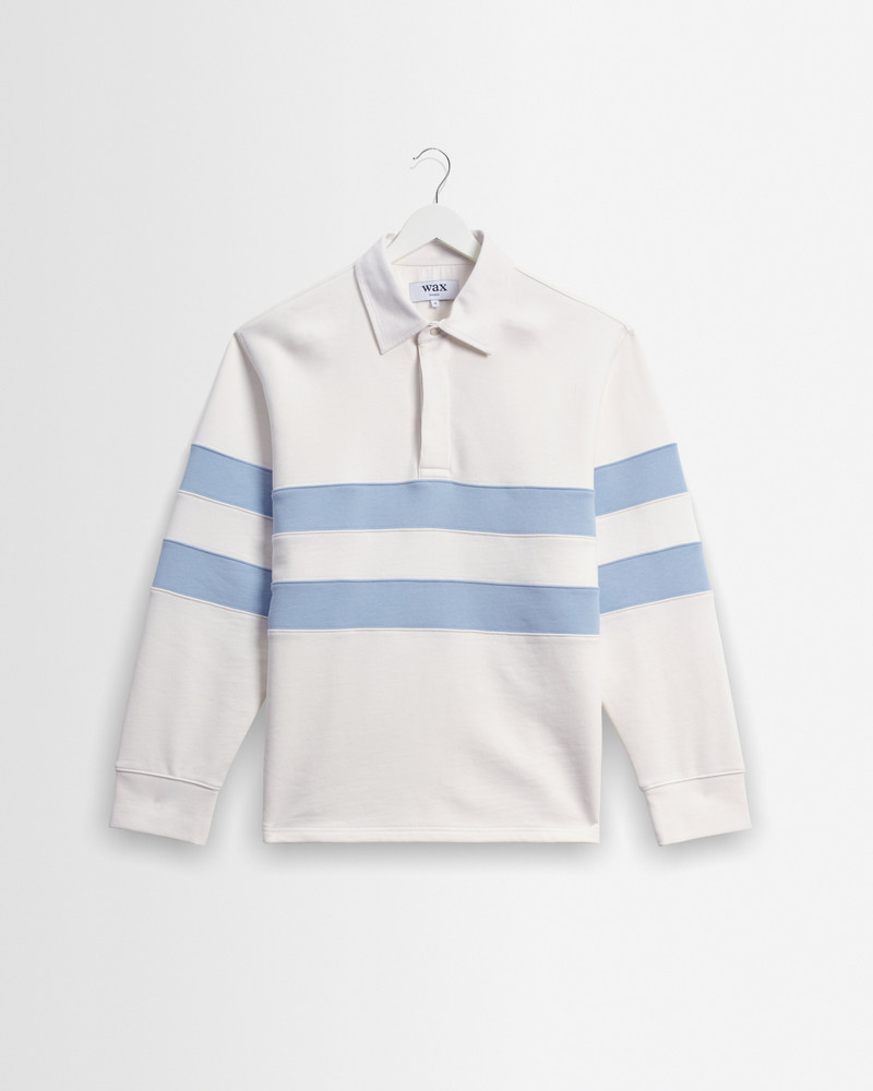 Rowhill - Ecru And Light Blue Stripe Loopback Rugby Shirt 1