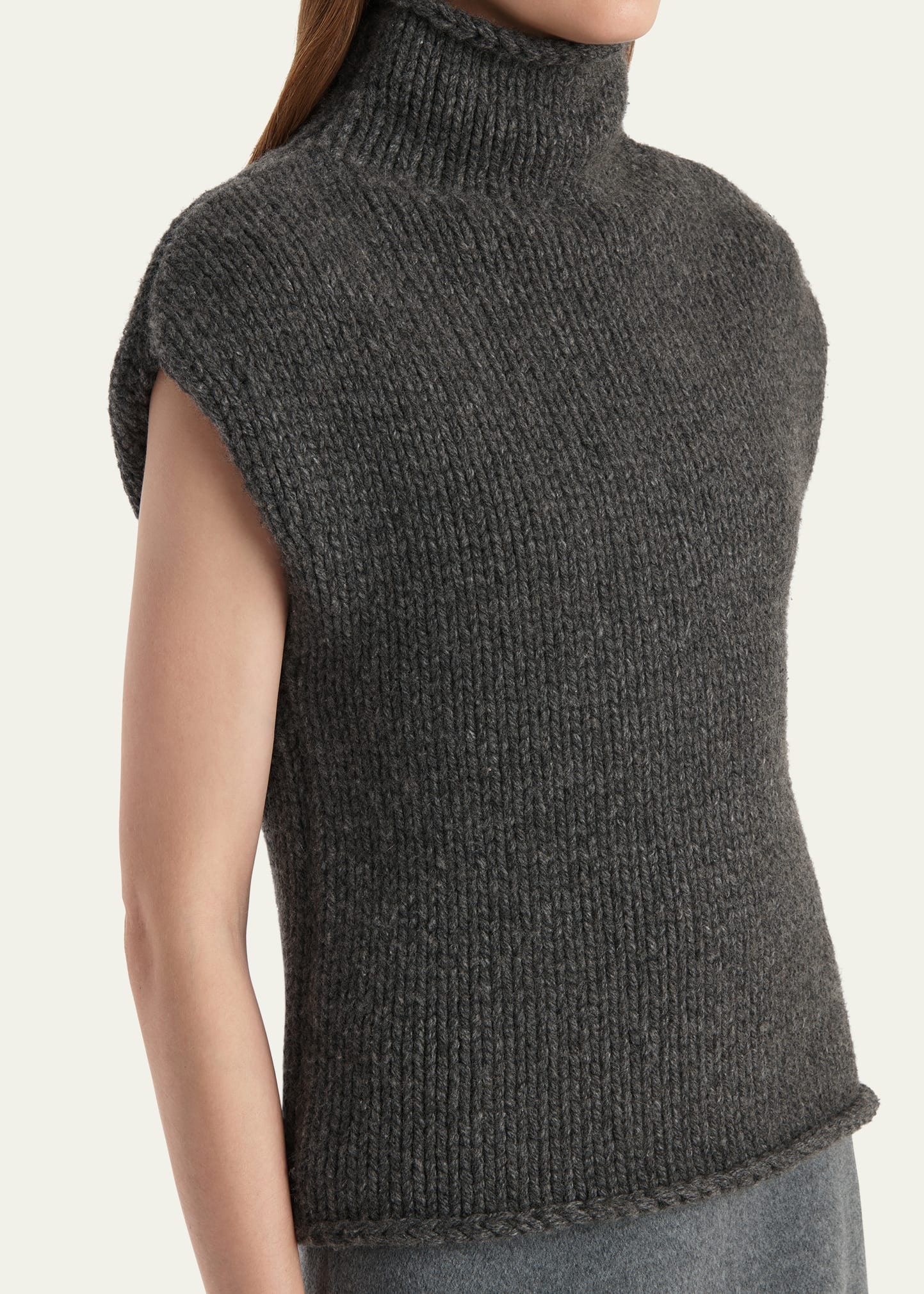 Sly Cap-Sleeve Turtleneck Cashmere Top - 5